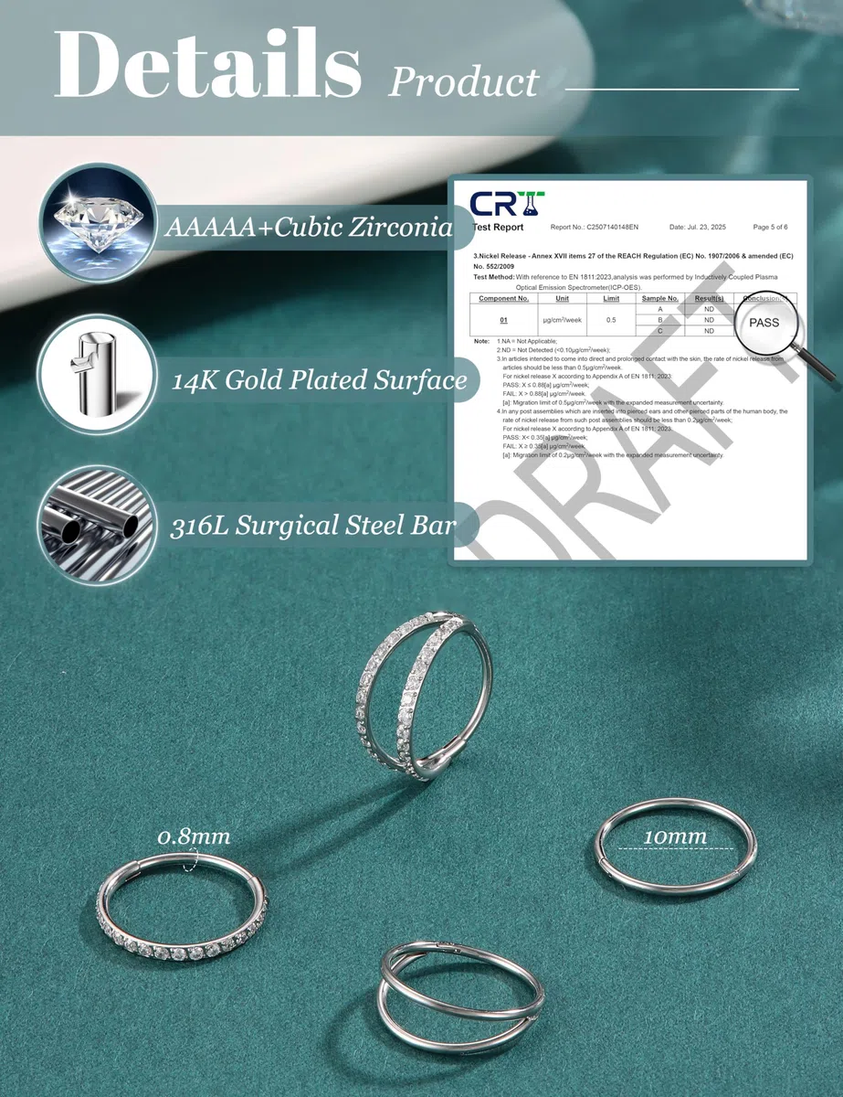 Dochais 4PCS 18G Nasenpiercing Ring, Ohrringe Chirurgenstahl Tragus Septum Piercing CZ Clicker Ring, Segmentring Conch Lippe Knorpel Doppelt Nasenring Hoop 8mm 10mm für Damen Herren
