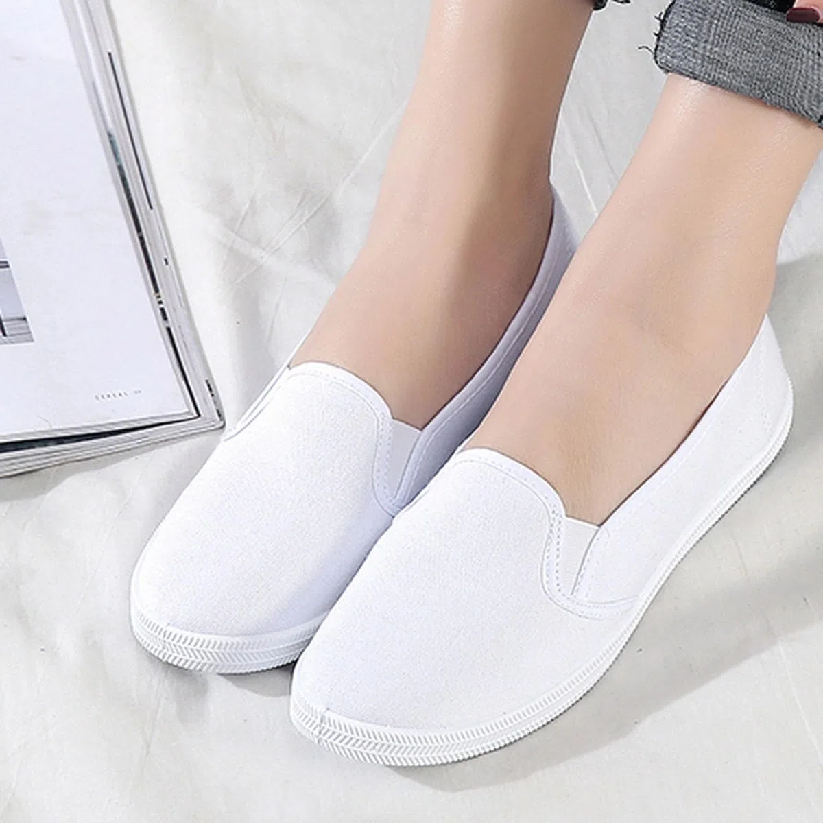 Flache Schuhe für Damen, weite Passform, Segeltuchschuhe, leicht, bequem, lässig, atmungsaktiv, Halbschuhe, ohne Schnürsenkel, modische Stoffschuhe für Damen