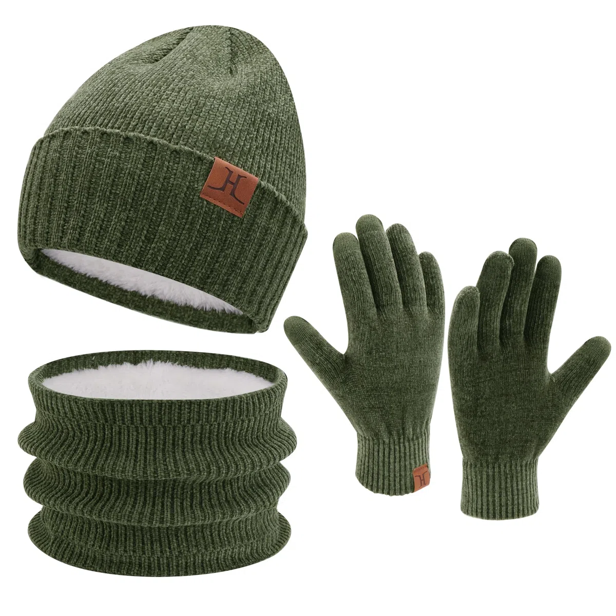 ZASFOU Damen Herren Winter Mütze Schal Touchscreen Handschuhe Set Thermo Chenille Beanie Wintermütze Loop Schal Schlauchschal Winterhandschuhe Geschenk für Männer Frauen