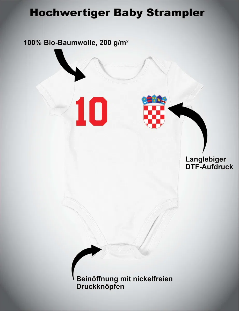 Kinder Baby Strampler Shirt Kroatien Wunschname + Nummer