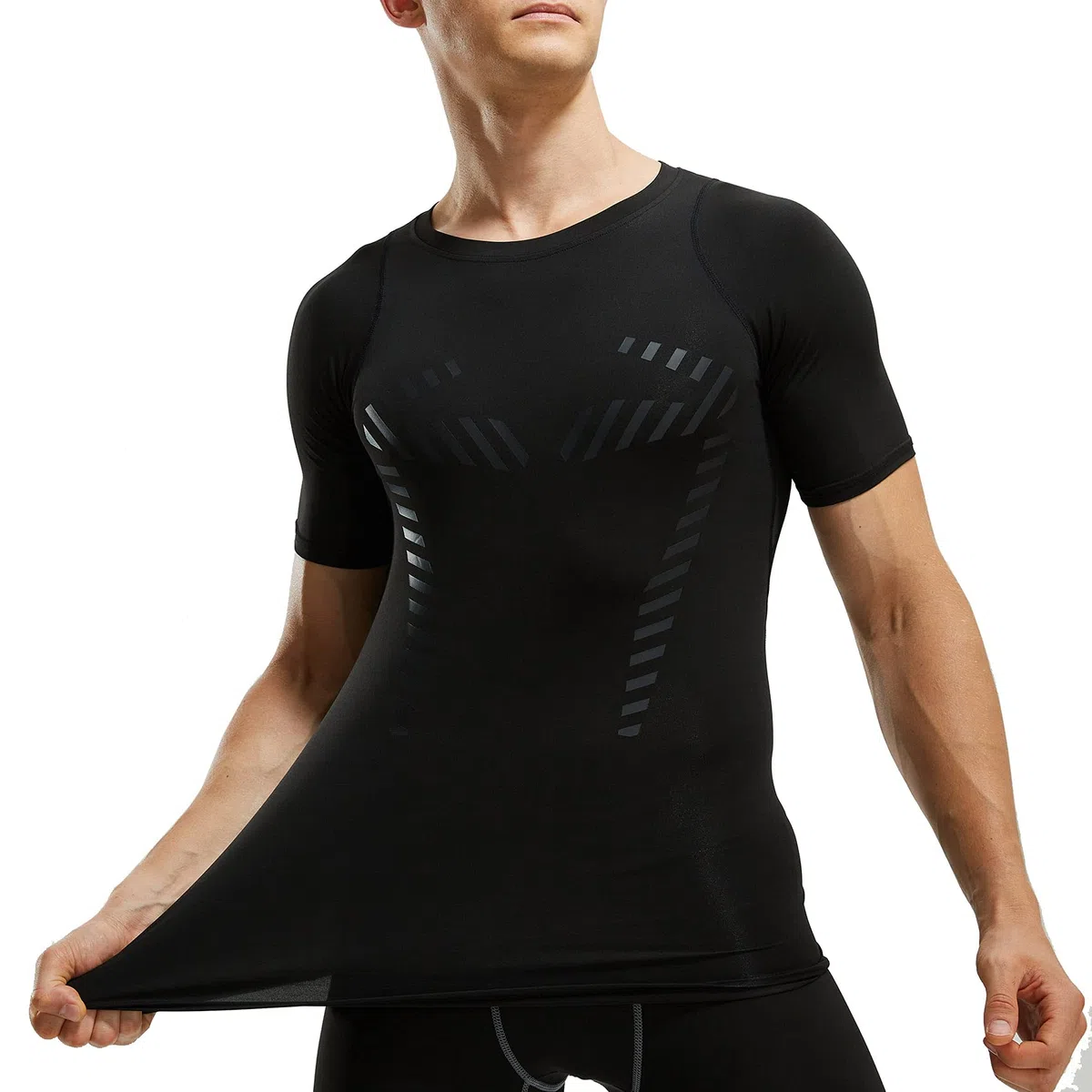 AMZSPORT 1/2 Pack Herren Kompressionsshirt Kurzarm Funktionsshirt Atmungsaktives Sportshirt Laufshirt Tshirt Fitness