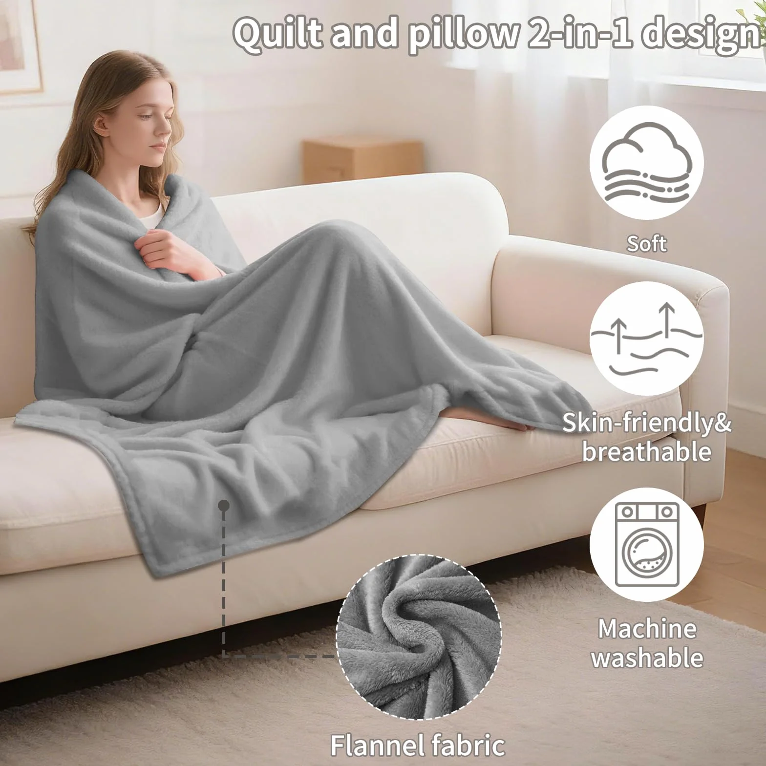 2 in 1 Reisedecke Ultraleicht Warm Reise Decke Flugzeug Kissen Campingdecke zum Schlafen Weiche Warme Reisedecke für Flugzeug,Auto Reisezubehör Gadgets Flugzeugdecke für Frauen,Männer,Kinder