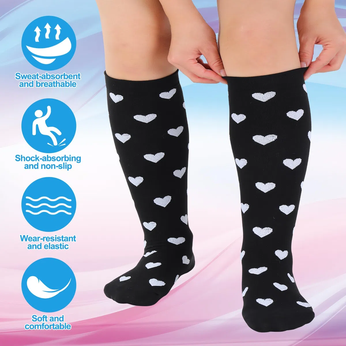 Utensilsto 6 Paare Kompressionsstrümpfe Damen Herren,Bunte Stützkniestrümpfe Kompressionssocken 15.2-23.8mmHg für Laufen, Sport, Flug, Reisen