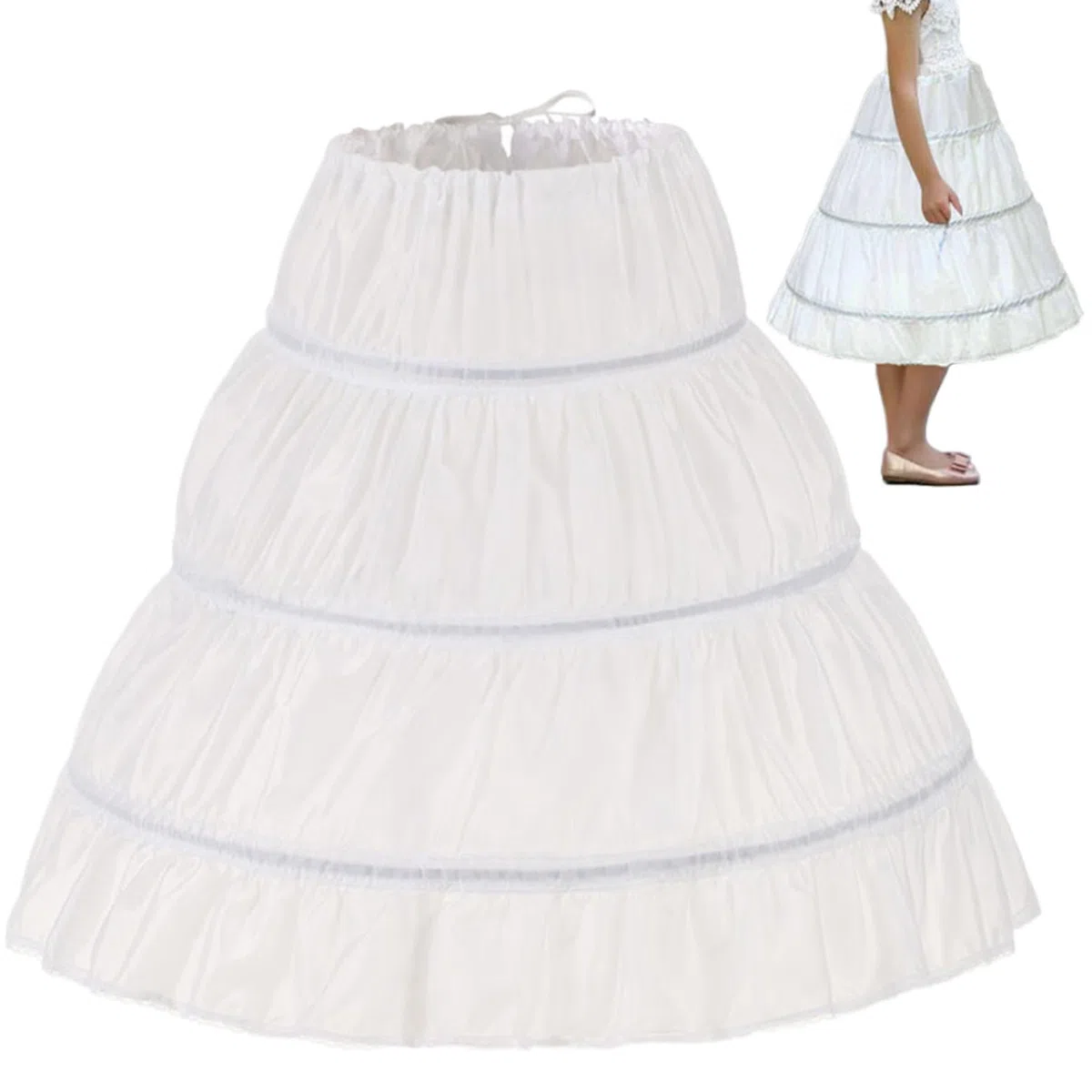 Crinoline Unterrock 3 Hoop -Rock für Kinder 25 '' Long Petticoat Rock für Mädchen verstellbares Kleinkind unter Kleid geschwollener Rock