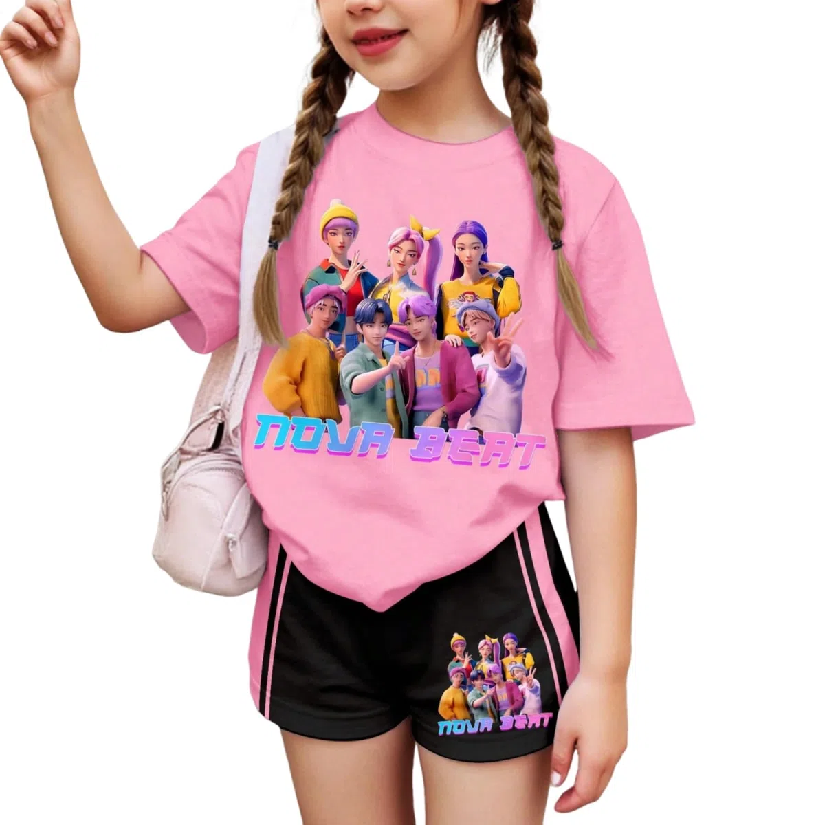 Kpop Kostüm Bekleidungssets Für Unisex Kinder 2-Teiliges Sport T-Shirts Und Hosen Kurzarm Kinder Party Outfits Bekleidungssets Zweiteiler Sommer Trainingsanzug Hip Hop Kleidungsset
