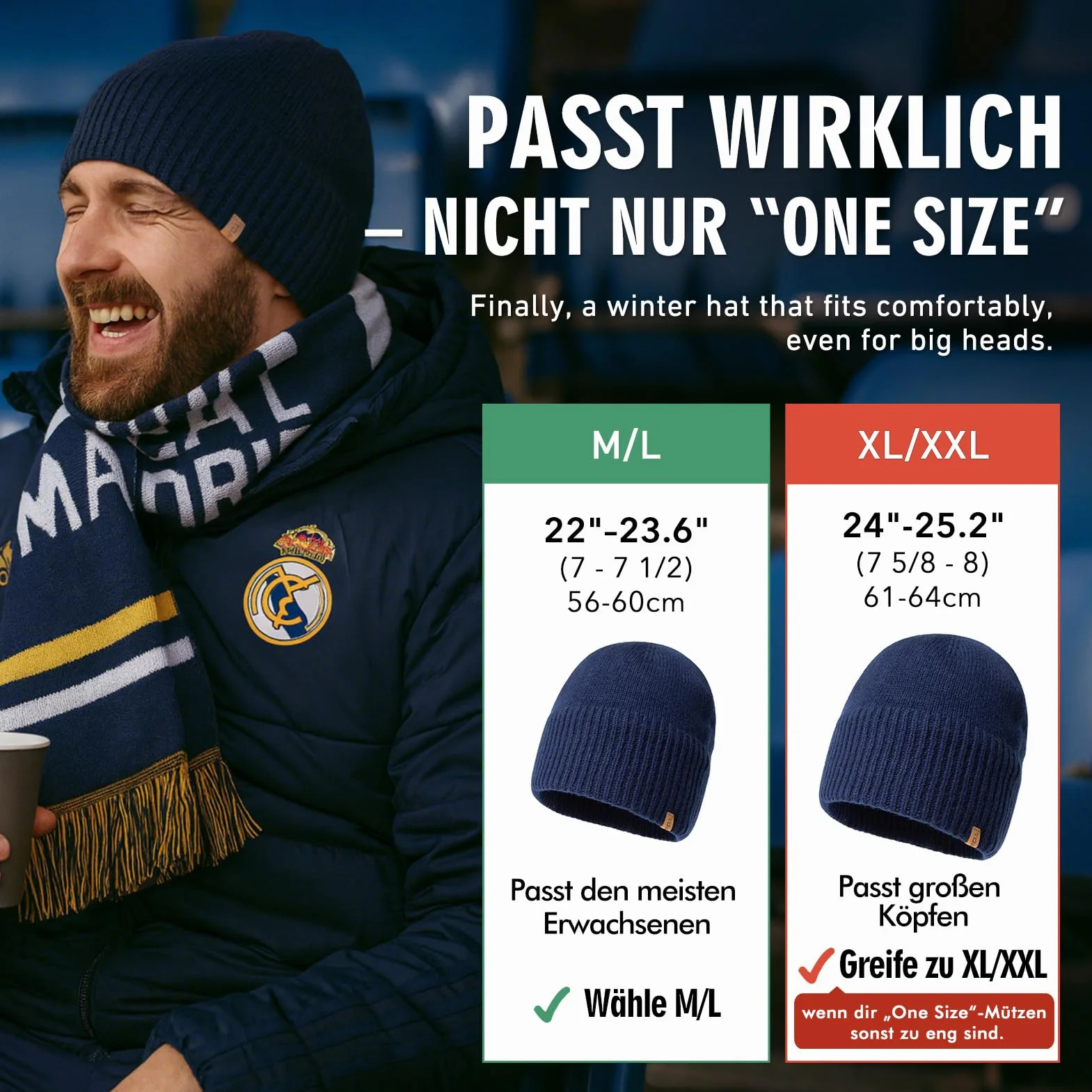 TOP-EX XL/XXL 100% Merinowolle Beanie Mütze, Wintermuetze Wollmütze Herren Damen, Strickmuetze Fisherman Beanie Trawler Mütze Warme Fleece Futter