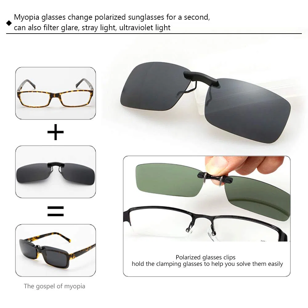 Sonnenbrillen-Clip auf Flip Up Polarisierte Linse - Unisex Rechteck Klipp auf Klapp-Sonnenbrille für Brillen im Freien und Fahren