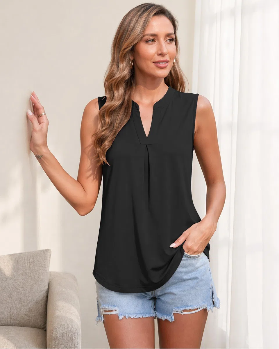 WNEEDU Tank Top Damen Lang mit V-Ausschnitt für Sommer