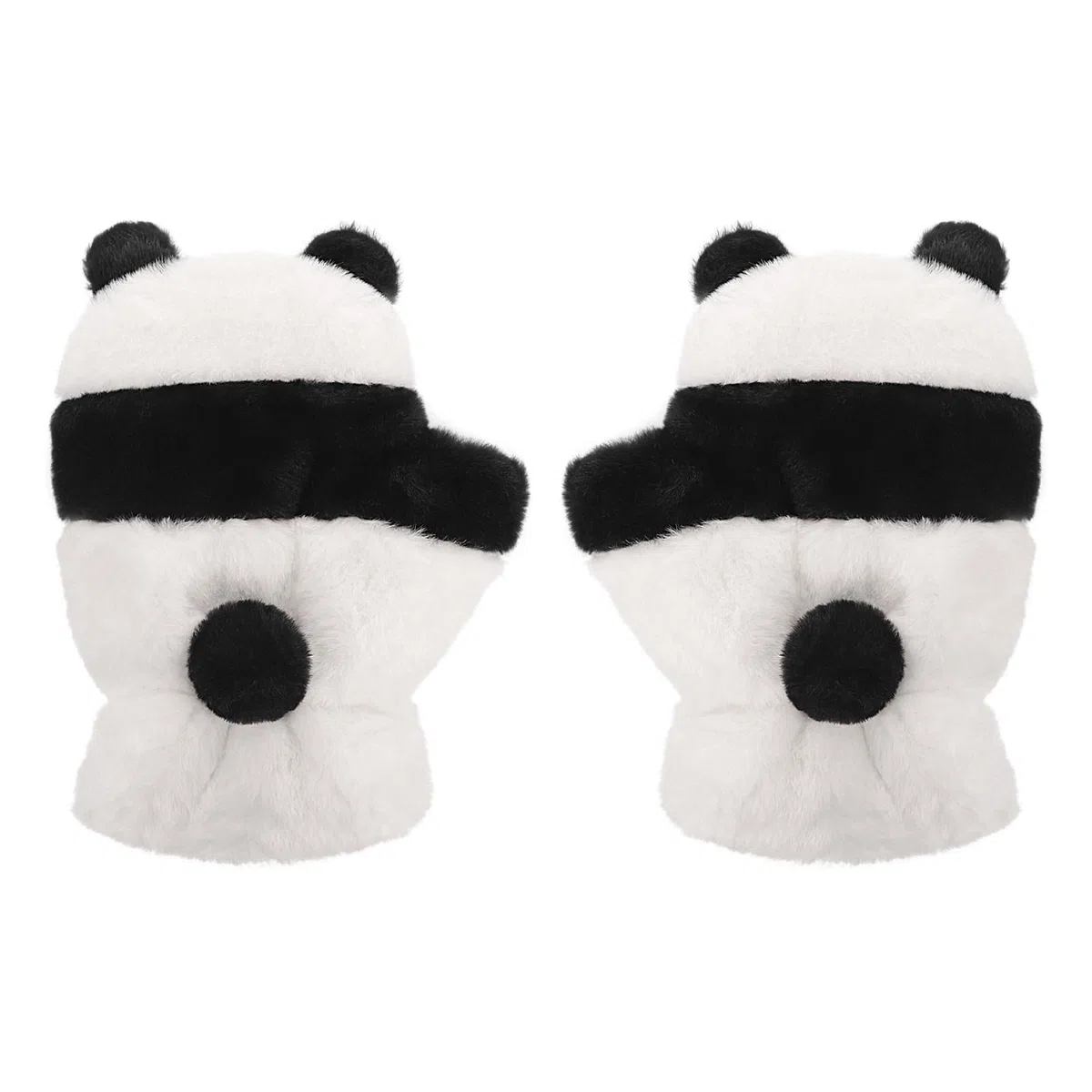 TINAYAUE Damen Winter Plüschhandschuhe Halbfingerhandschuhe Mädchen Süße Panda Handschuhe Kälteschutz Fingerlose Handschuhe für Fitness, Sport, Schreiben
