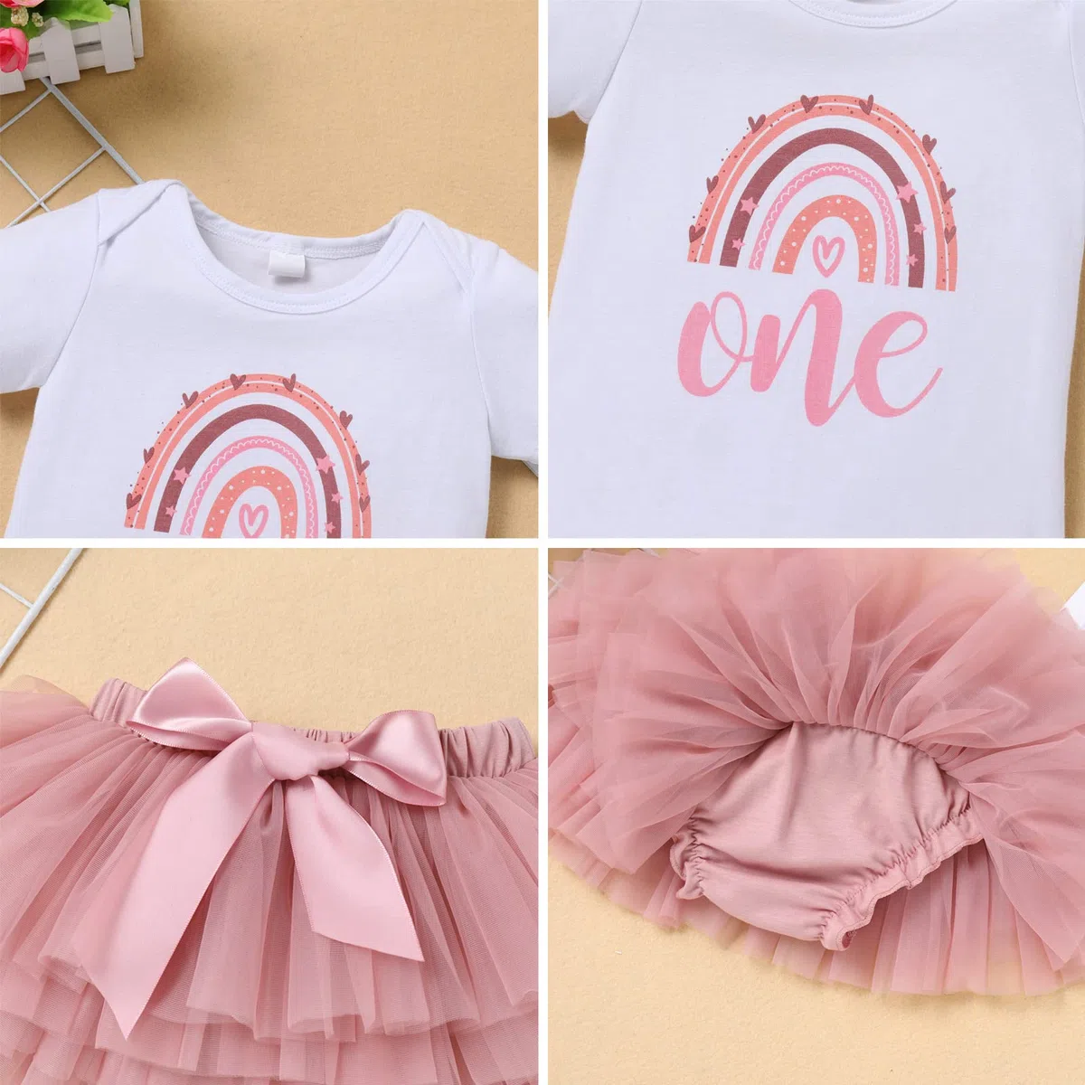 Odizli Baby Mädchen 1./2. Geburtstag Outfit Strampler+Prinzessin Tütü Tüllrock+Stirnband 3tlg Bekleidungssets Fotoshooting
