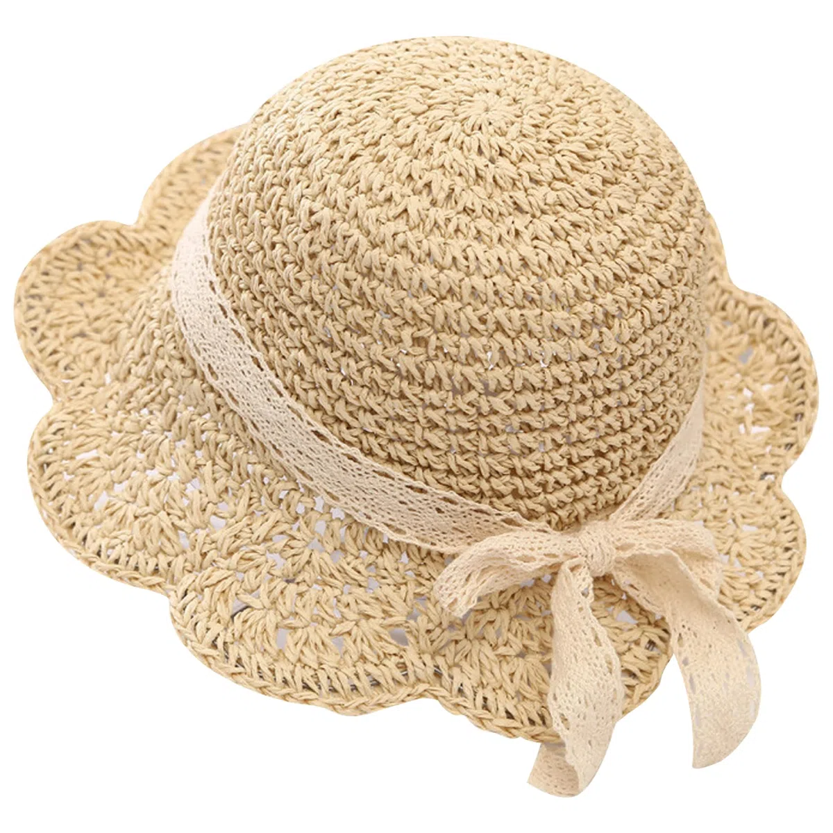 Baby-Mädchen-Hüte mit Schleife, floraler Kleinkind-Strohhut, gewebte Kuppel, Kleinkind-Sonnenhut