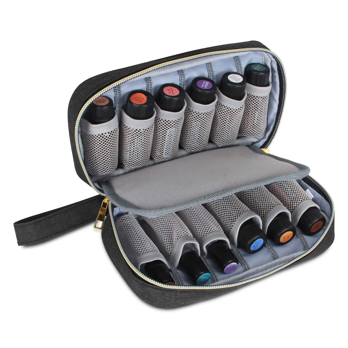 Luxja Ätherische Öle Aufbewahrung - Hält 12 Flaschen (5ml-15ml, Auch für Rollerflaschen), Öl Tasche für Zubehör, Schwarz