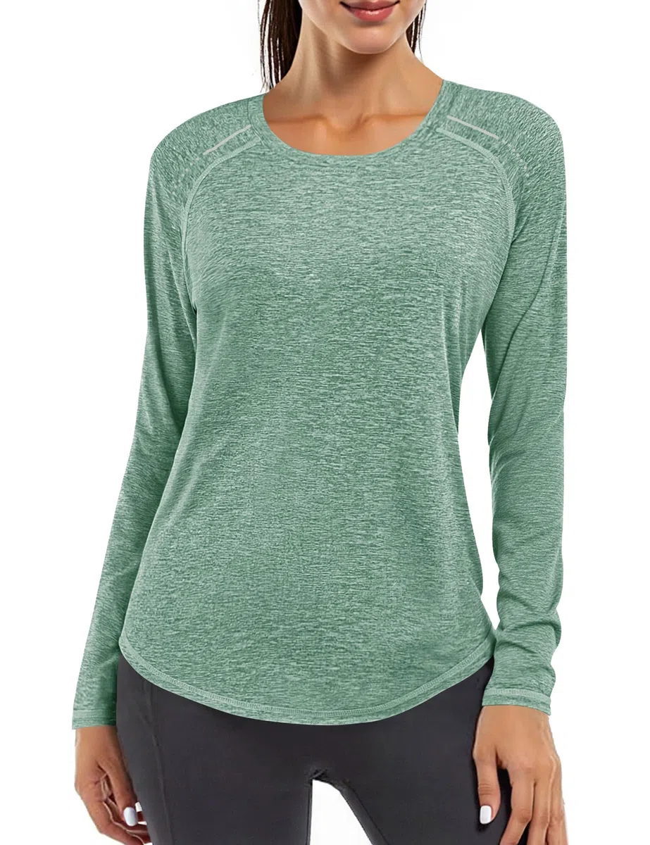 Gyabnw Damen Langarm Sport Activewear Gym Top mit Rundhalsaus und reflektierendem UV-Schutz für Fitness und Wandern