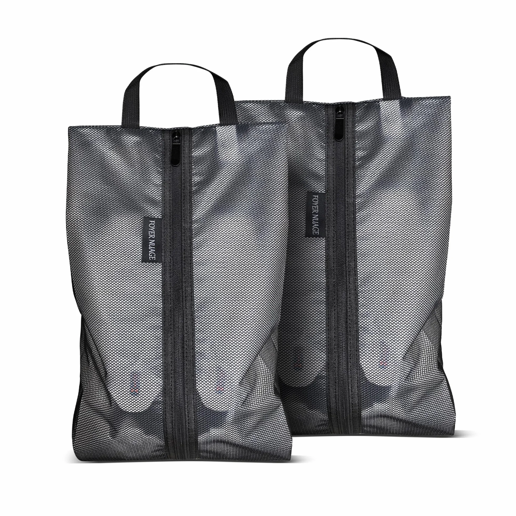 2 Stück Schuhbeutel Reise, TPU Wasserfeste Schuhtasche mit Reißverschluss, Reiseutensilien für Männer und Frauen (Schwarz)