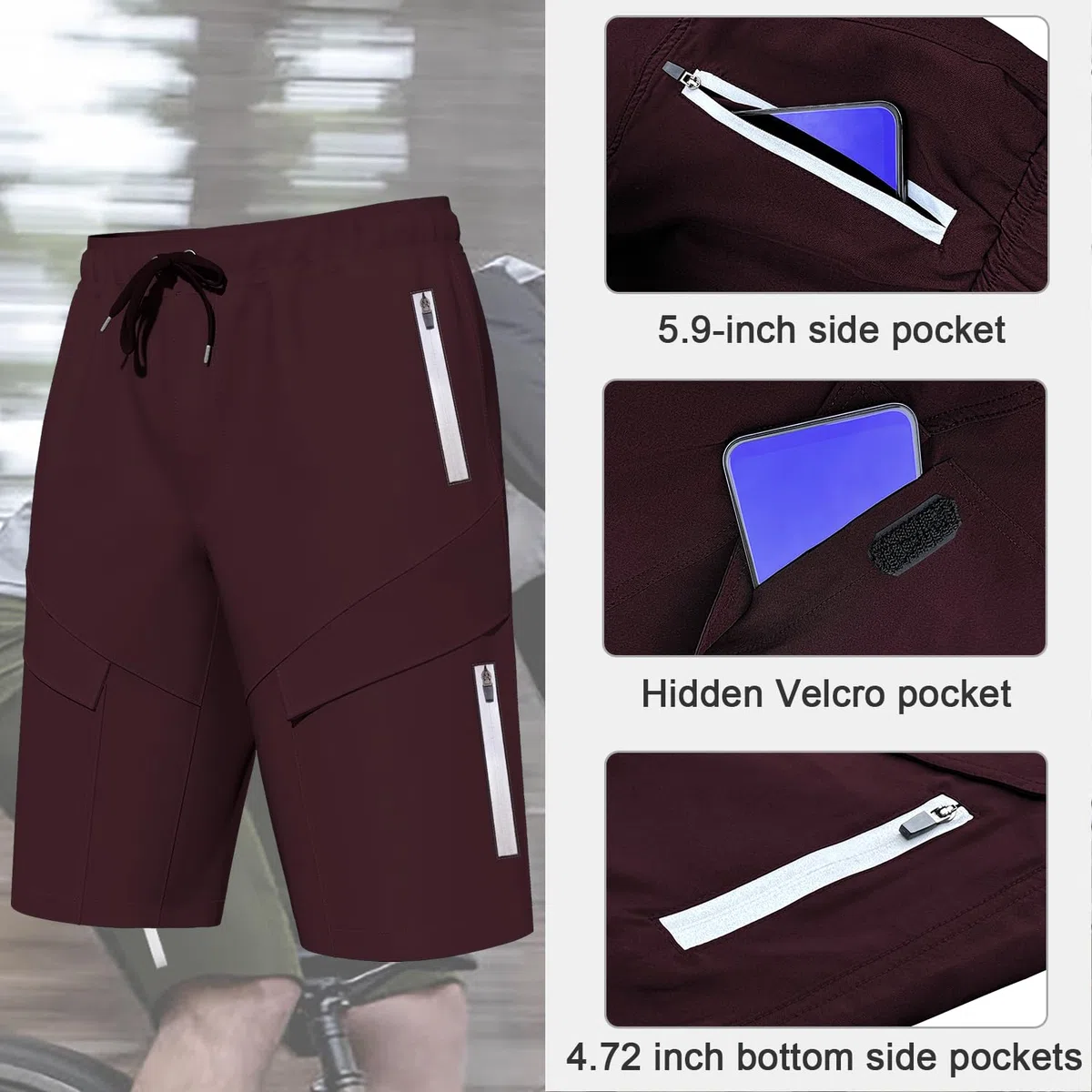 Lo.gas Radhose Herren Gepolstert Kurz 6 mit Taschen,Mountainbike Shorts Atmungsaktiv Locker Sitzende Radlerhose für Radsport,Gravel Bike & Mountainbike