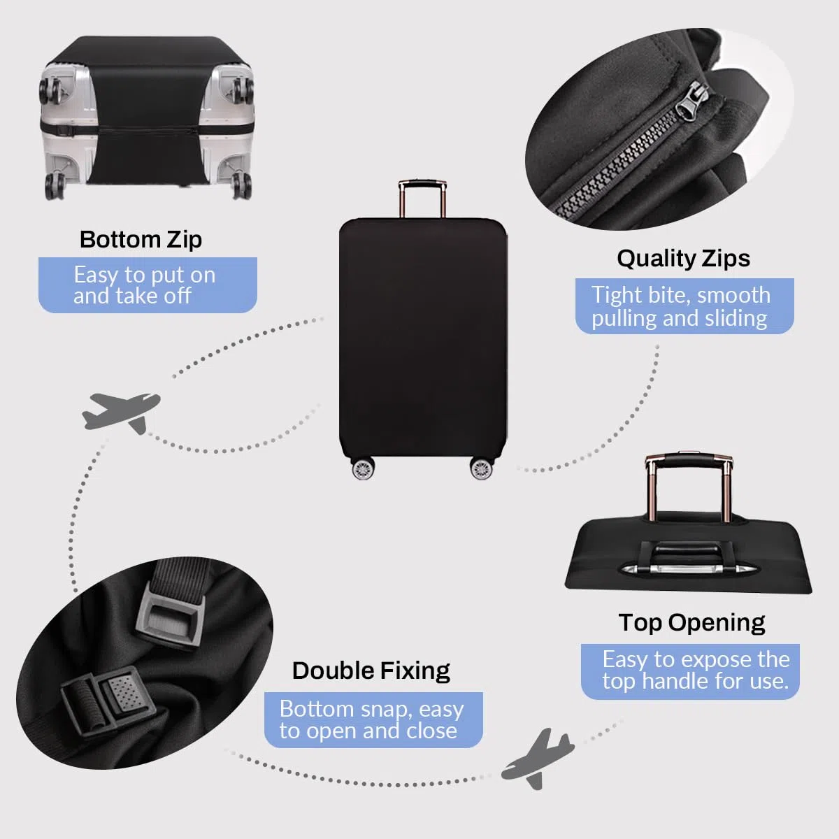 Hiseng Elastisch Kofferhülle, Schwarz Kofferschutzhülle Kofferüberzug, Suitcase Cover Waschbare Kofferschutz mit Reißverschluss, Polyester Luggage Cover Gepäck Cover Reisekoffer-18 bis 32 Zoll