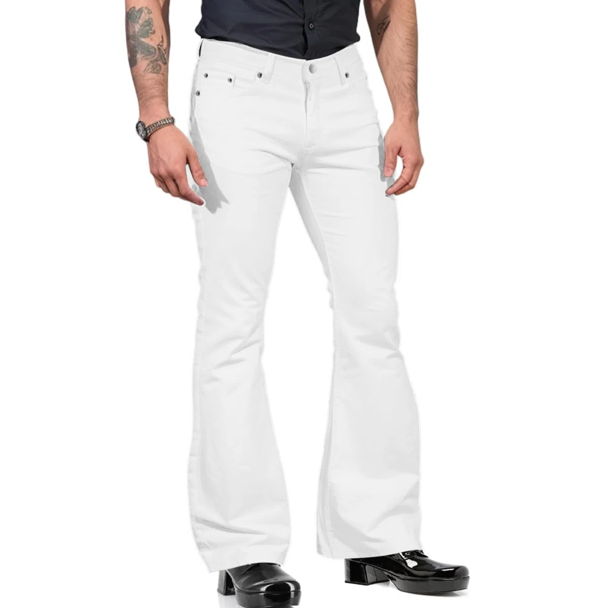 Herren Schlaghose Mit Ausgestelltem Bein Vintage Punk Geradem Bein Denim Jeans Schlaghose Mit Tasche Relaxed Stretch Bell Bottom Fit hip hop Felsen Hose Retro