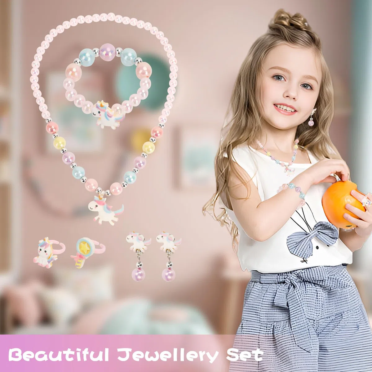 Schmuckkästchen Mädchen, Spieldose mit Ballerinamädchen, Schmuckaufbewahrung Kostenlos für Halskette Armband Ohrclip Ring, Mit Spiegel Schubladen Musik Schmuckbox, Kindergeburtstagsgeschenk Set 3-10