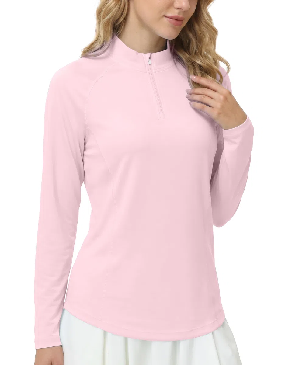 Damen UV-Schutz Shirt Langarm, UPF 50+ Sonnenschutz mit 1/4 Reißverschluss, Schnelltrocknend für Wandern Laufen Golf