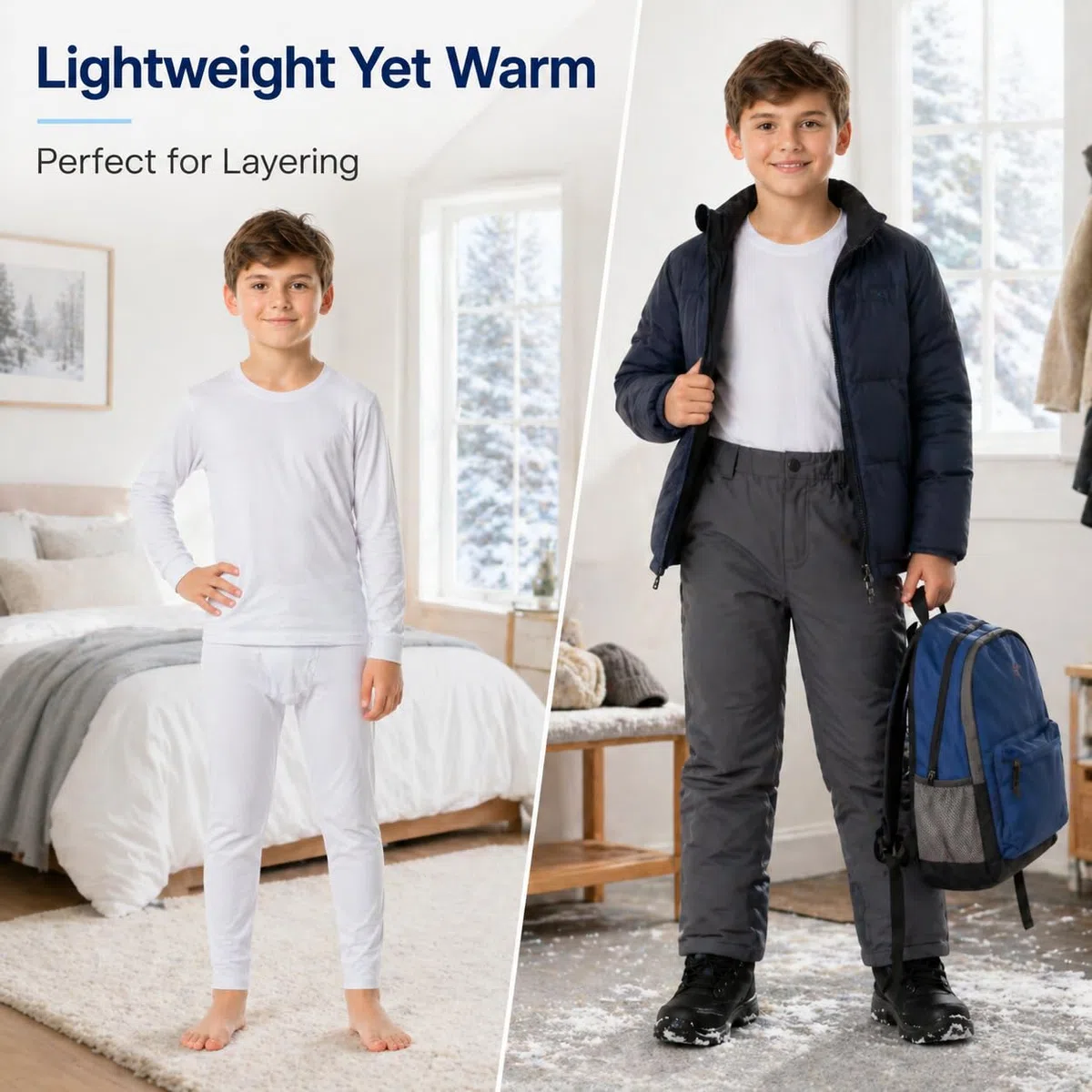 Thermo Unterwäsche Jungen Set mit Innenfleece Atmungsaktive Kinder Funktionsunterwäsche Langarmshirt & Hose für Winter Outdoor