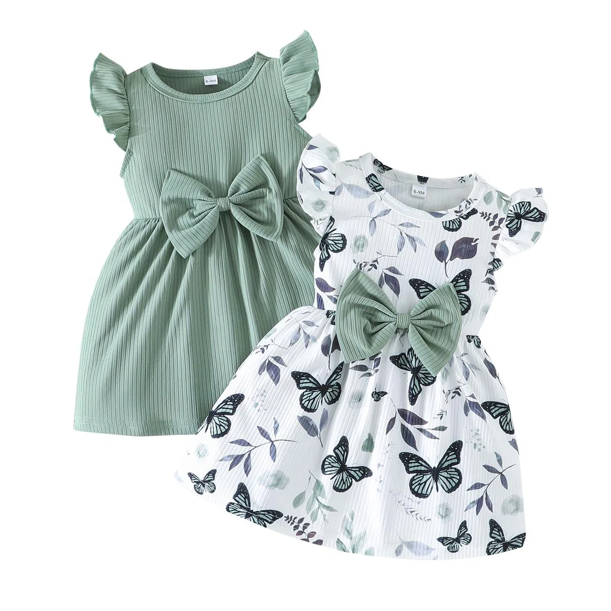 Mädchenkleid mit Schmetterlingsmuster Schleife Rüschen ärmellos süßes gepunktetes Kleid für Mädchen Sommerkleidung