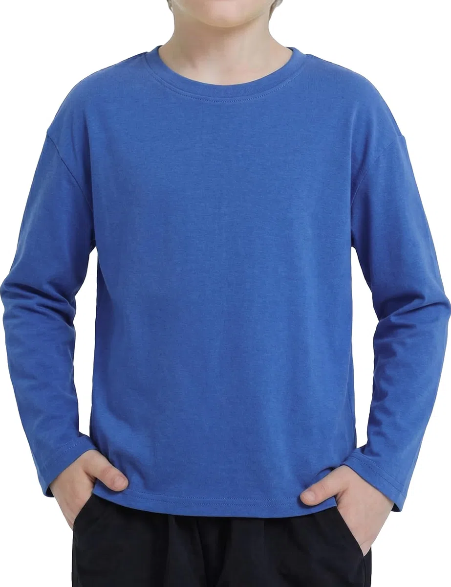 Demegimi Jungen Langarmshirt Kinder Langarm T-Shirt Rundhals Basic Shirt Einfarbig Weich Atmungsaktiv Freizeitshirt für Schule Sport Alltag 5-14 Jahre