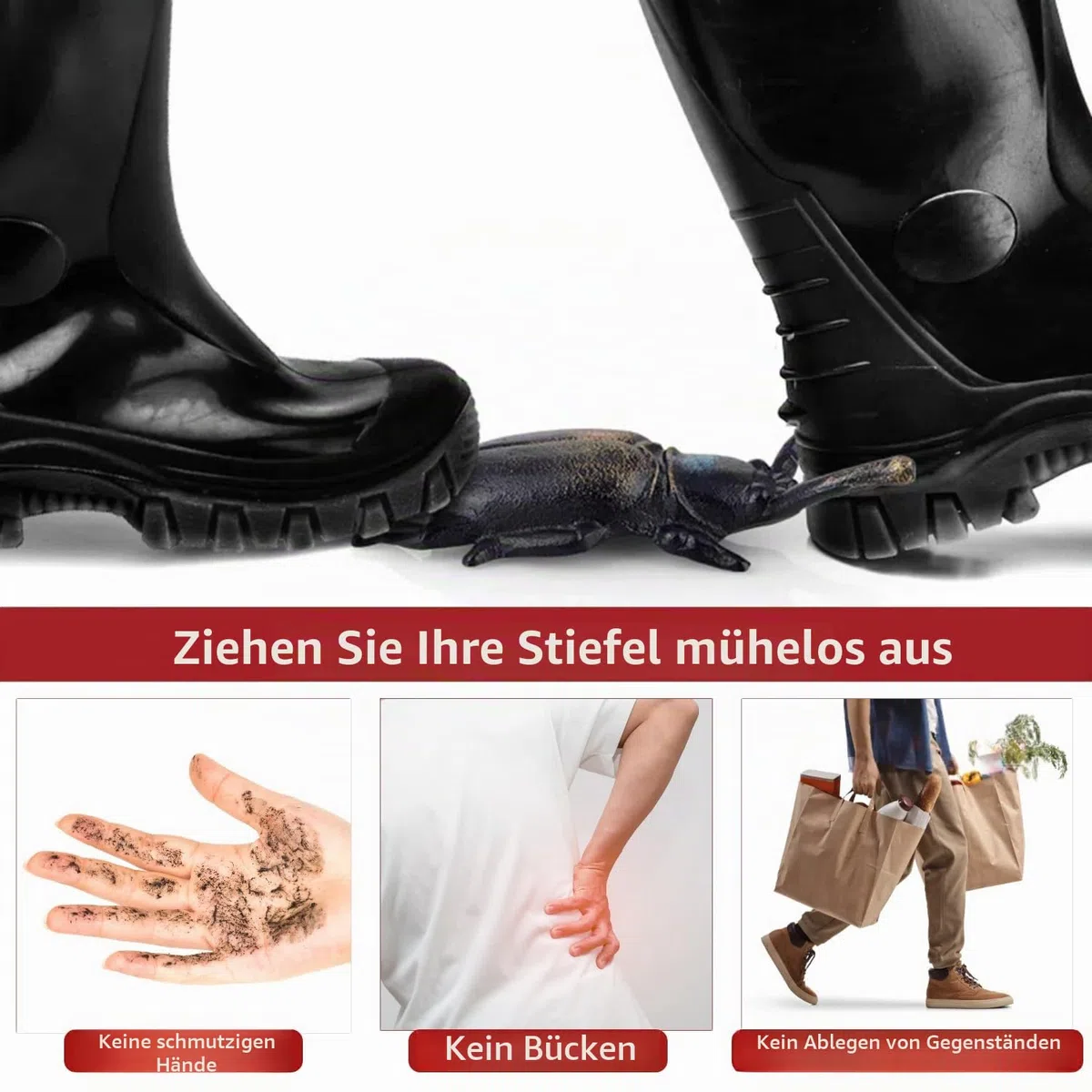 Beetle Schuhentferner, robuster Gusseisen-Stiefelwagenheber, Coleoptera Gummistiefelzieher zum Entfernen von schlammigen Gummistiefeln und Stiefeln