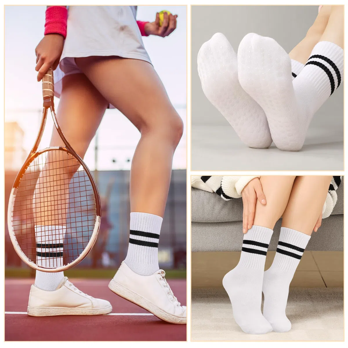 Apricitie 5 Paar Pilates Yoga Socken, Damen Stoppersocken Rutschfeste Socken mit Noppen 38-42, Baumwolle Yoga Grip Antirutschsocken für Ballett Fitness Krankenhaus