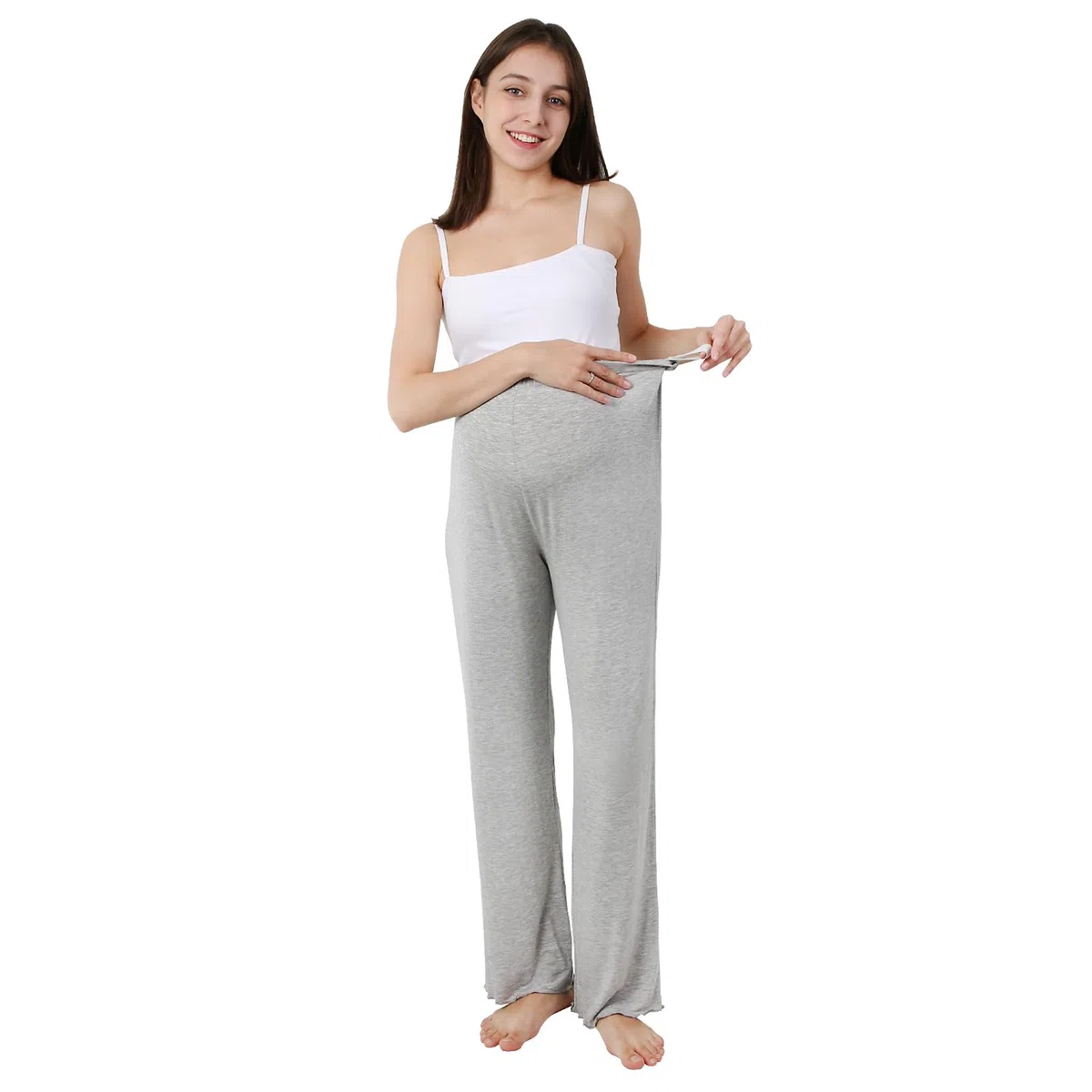 Damen Umstandshose mit Verstellbarer Bund Damen Einfarbige Umstands-Pyjamahose Schwangerschafts-Lounge-Hose