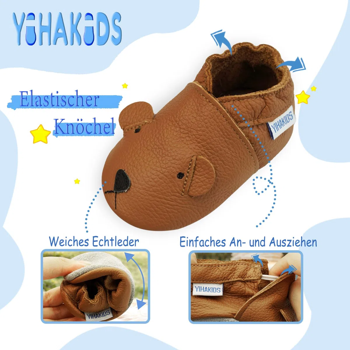 YIHAKIDS Krabbelschuhe Babyschuhe Lauflernschuhe Kleinkind Lederschuhe Hausschuhe Weiche Sohle Lernlaufschuhe
