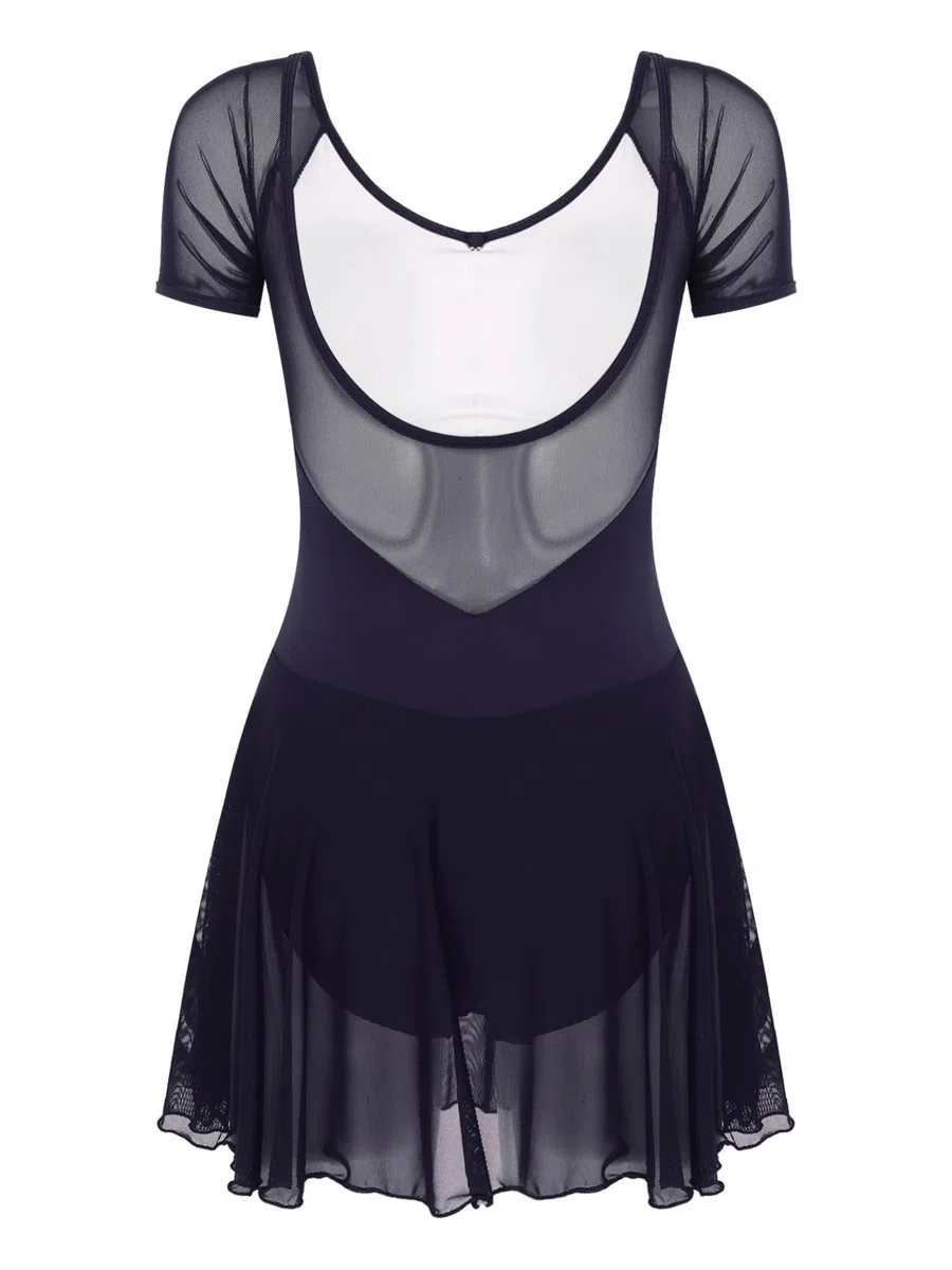 TTAO Ballettkleid Damen Langarm/Kurzarm Ballett Trikot mit Chiffon Rock Wickelrock Gymnastik Tanzkleid Ballettkleidung TrainingskostümDancewear