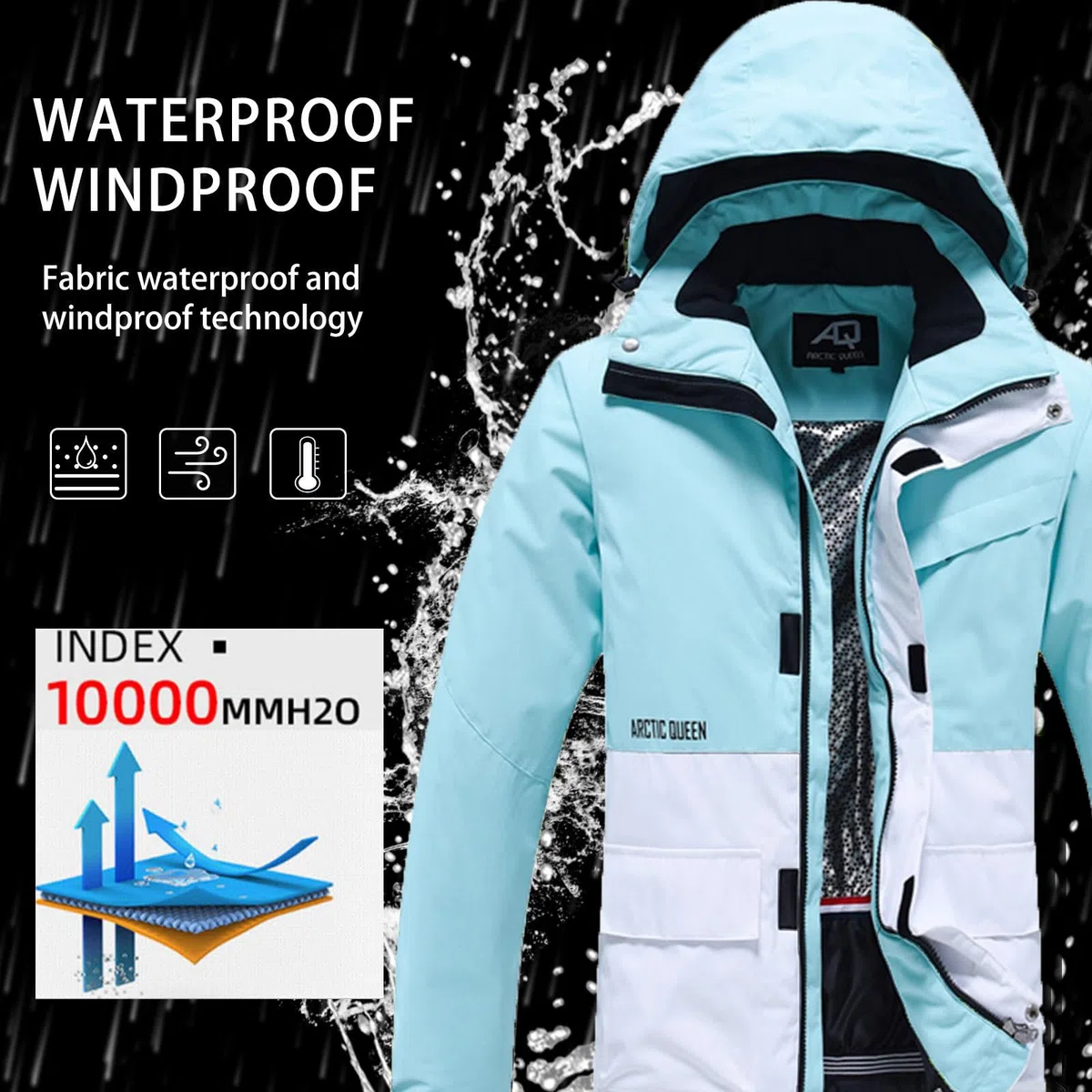 ALSOGO Damen Skijacke & Skihose Set Skianzug 2 teilig Schneeanzug Wasserdicht Warm Winterjacke mit Abnehmbare Kapuzen zum Skifahren Snowboarden Schneejacke Schneehose