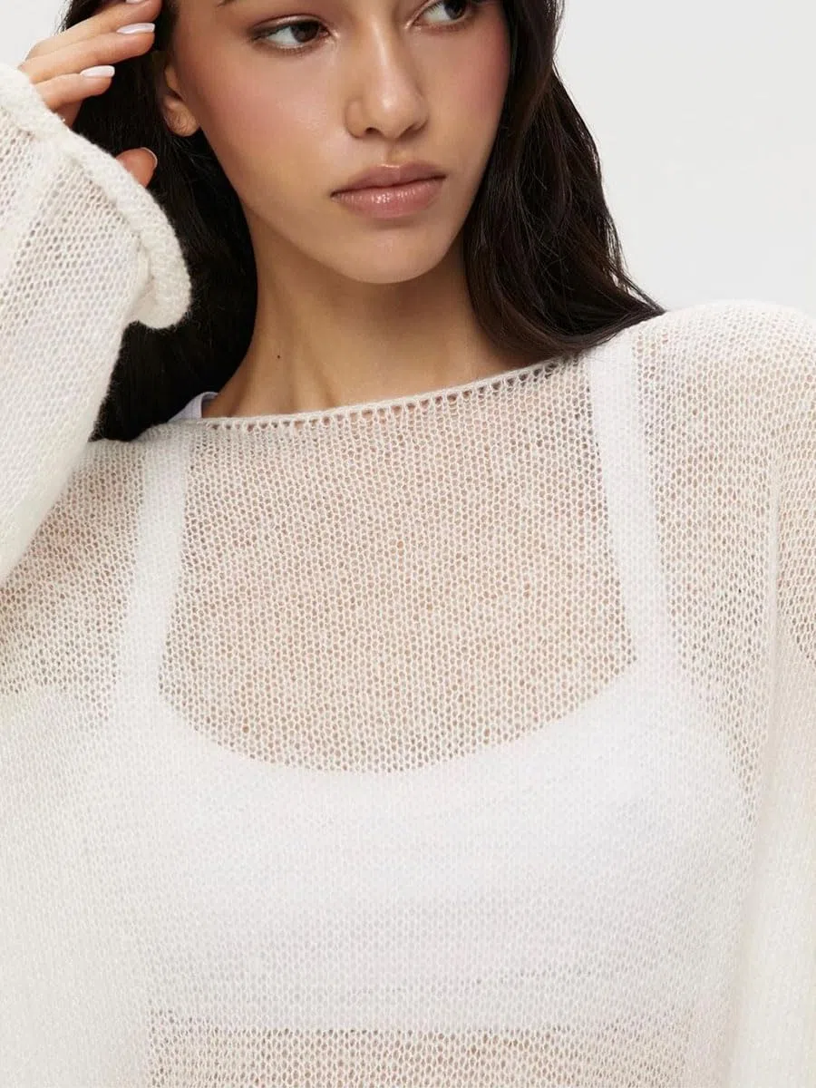 Nutria Häkelpullover Damen Rundhals Langarm Strickpullover Oversize Hakelnadel Cover Up Mesh Hollow Out Oberteil Lechit lässig Streetwear Schulterfrei Lässig & Vielseitig D11