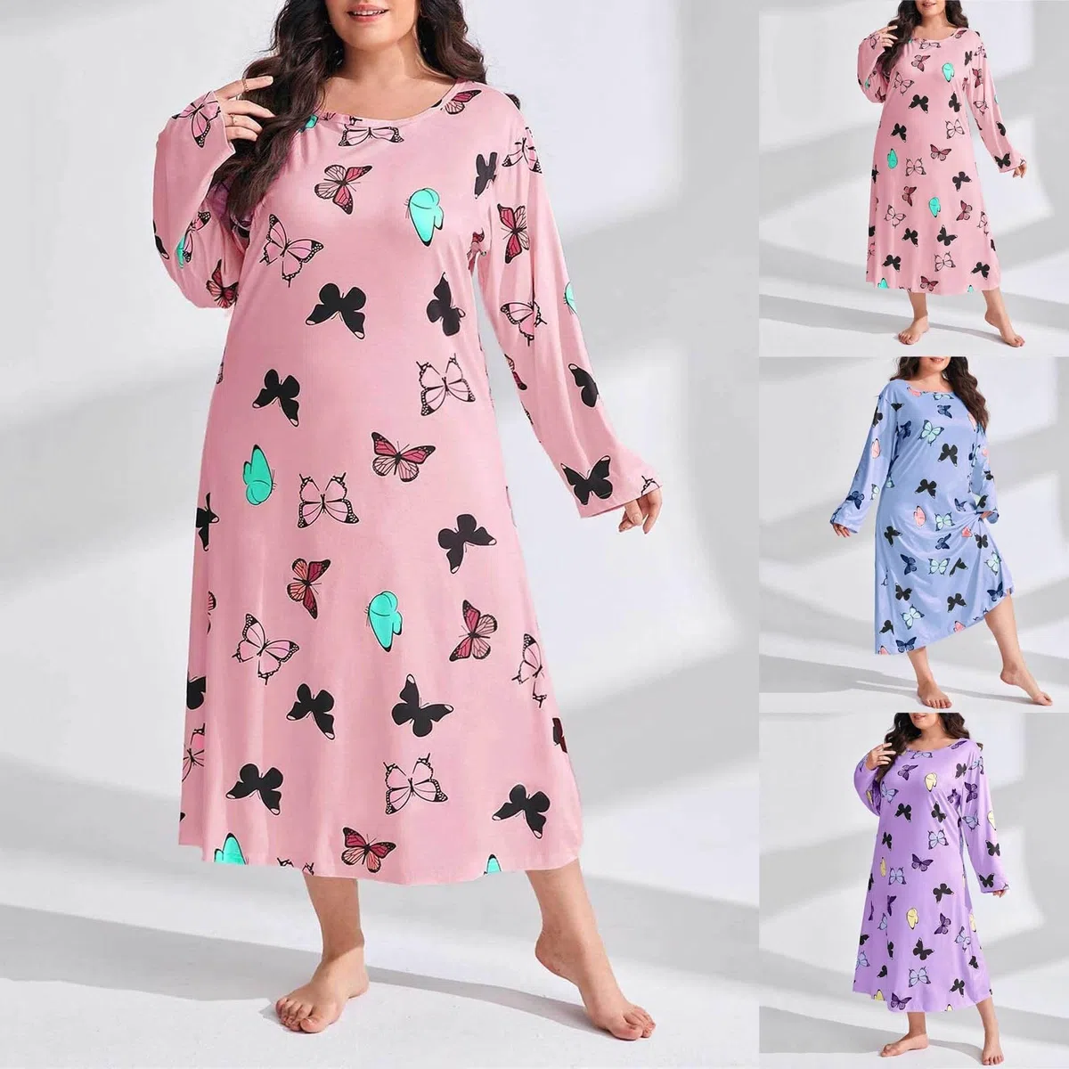 Damen Umstandsnachthemd Grosse Grössen Schlafshirt Rundhals Blumen Pyjama Leicht Weich Nachtwäsche Loose Schlafkleid Sommer Schlafhemd Loungewear Kurzarm Maxi Lang Baumwolle Nachthemd