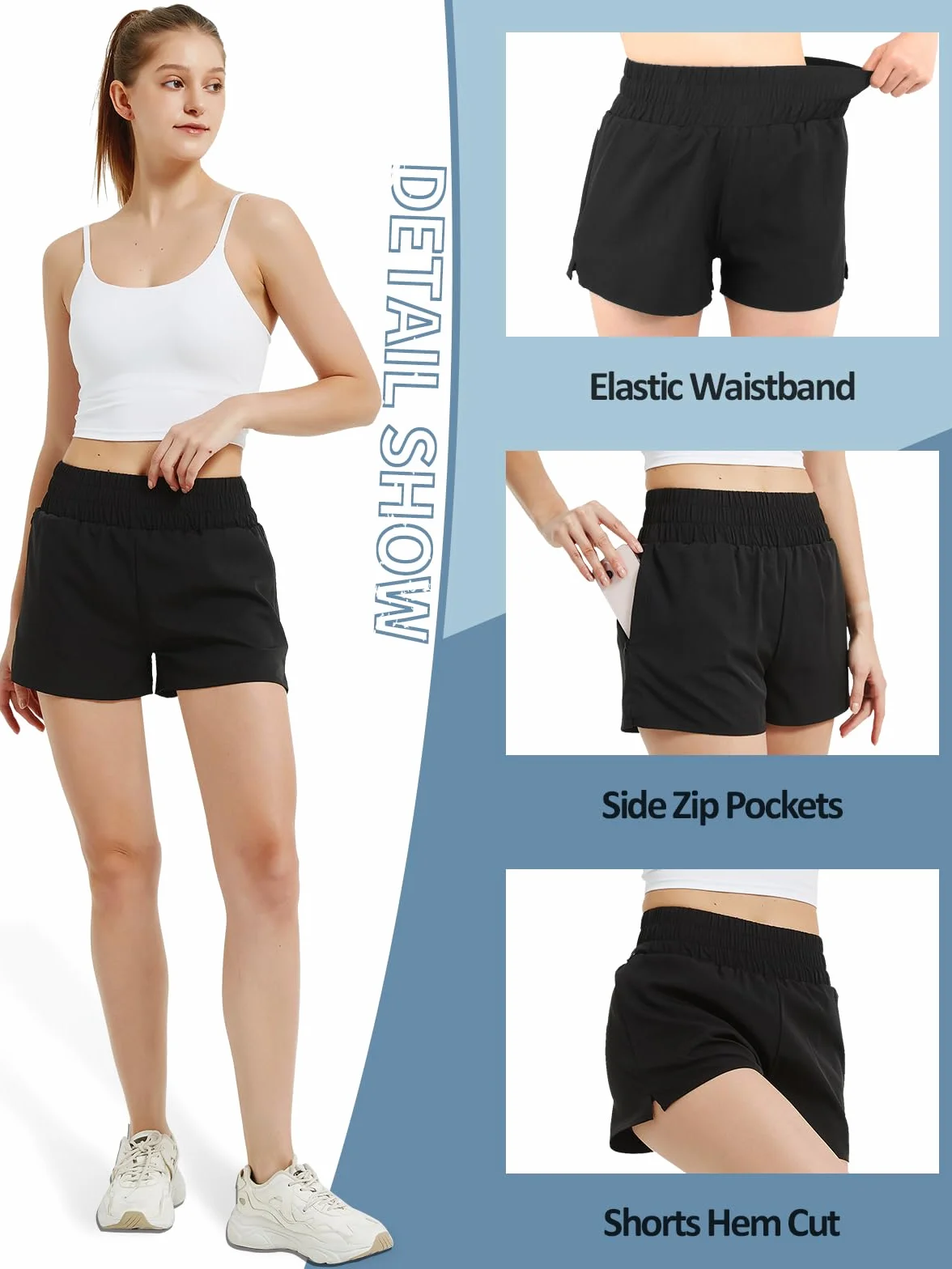 Soudittur Badeshorts Damen Badehose Hohe Taille Schnell Trocknende Boardshorts Wassersport 2 in 1 Laufhose Kurz Sporthose mit Reißverschlusstasche