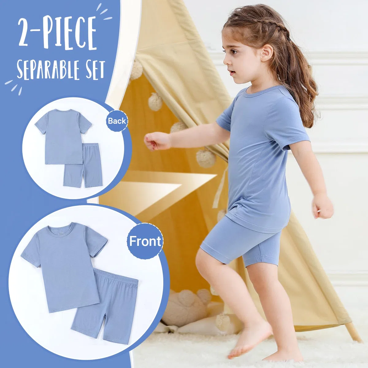 HAHASHOW Schlafanzug Jungen Kurz Sommer Bambus Bekleidungssets für Mädchen 2-8 Jahre Atmungsaktiv Kinder T-Shirt und Shorts