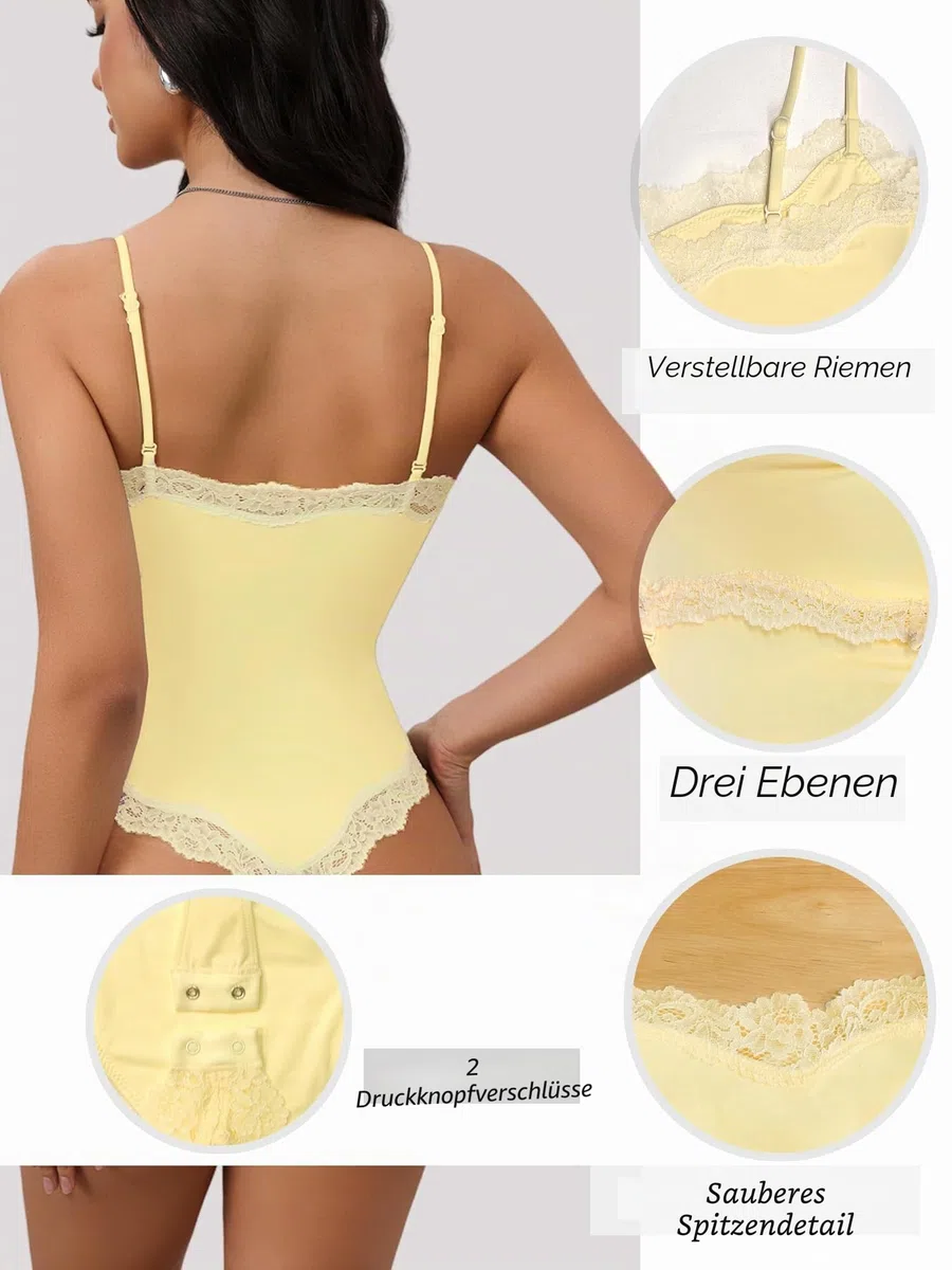 Starrylion Spitze Body Damen Sexy Eckiger Ausschnitt Y2K Top Bodys Verstellbarer Schultergurt Bodysuit