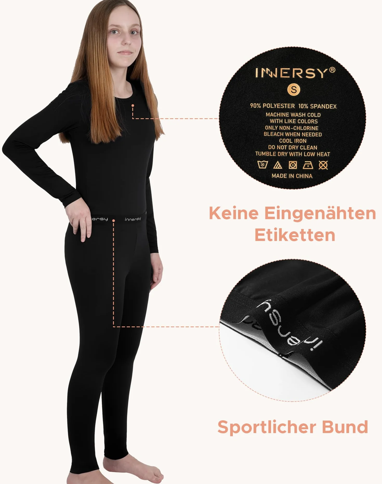 INNERSY Thermounterwäsche Kinder Schwarz Thermo Unterwäsche Mädchen Warm Funktionsunterwäsche (146-158, Schwarz)
