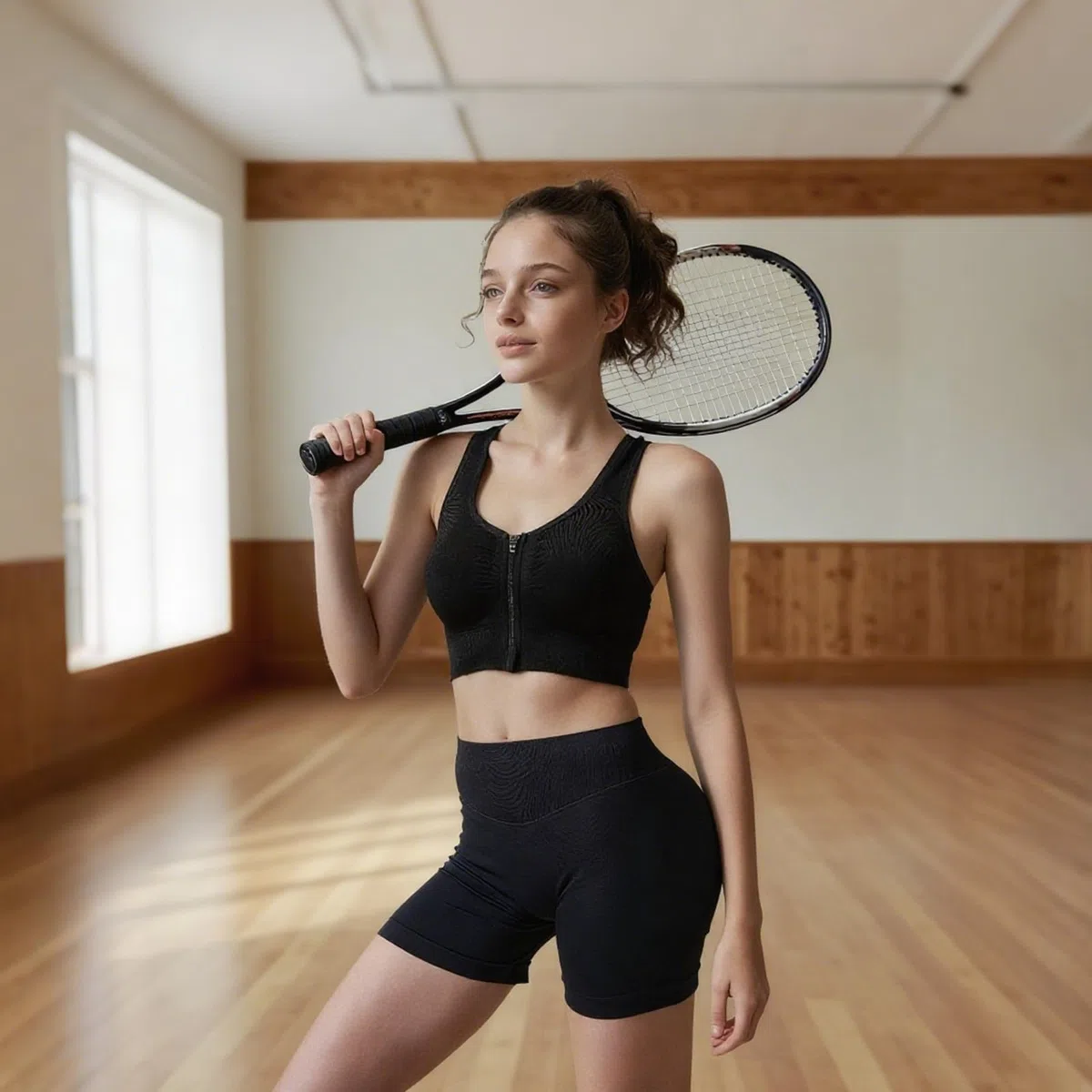 Damen Sport-BH mittlerer Halt Vorderverschluss mit Ringerrücken herausnehmbaren Polstern und Doppelhaken für Yoga Lauf Joggen Reiten und Fitness