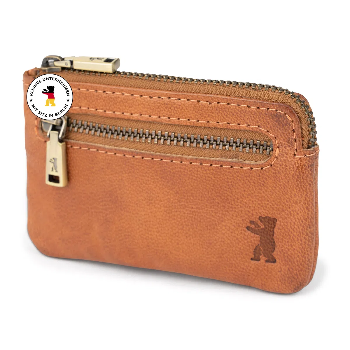 Berliner Bags Vintage Geldbörse Eli, Kleines Portmonee aus Leder mit Schlüsselanhänger, Schlüsseltasche für Damen und Herren - Braun
