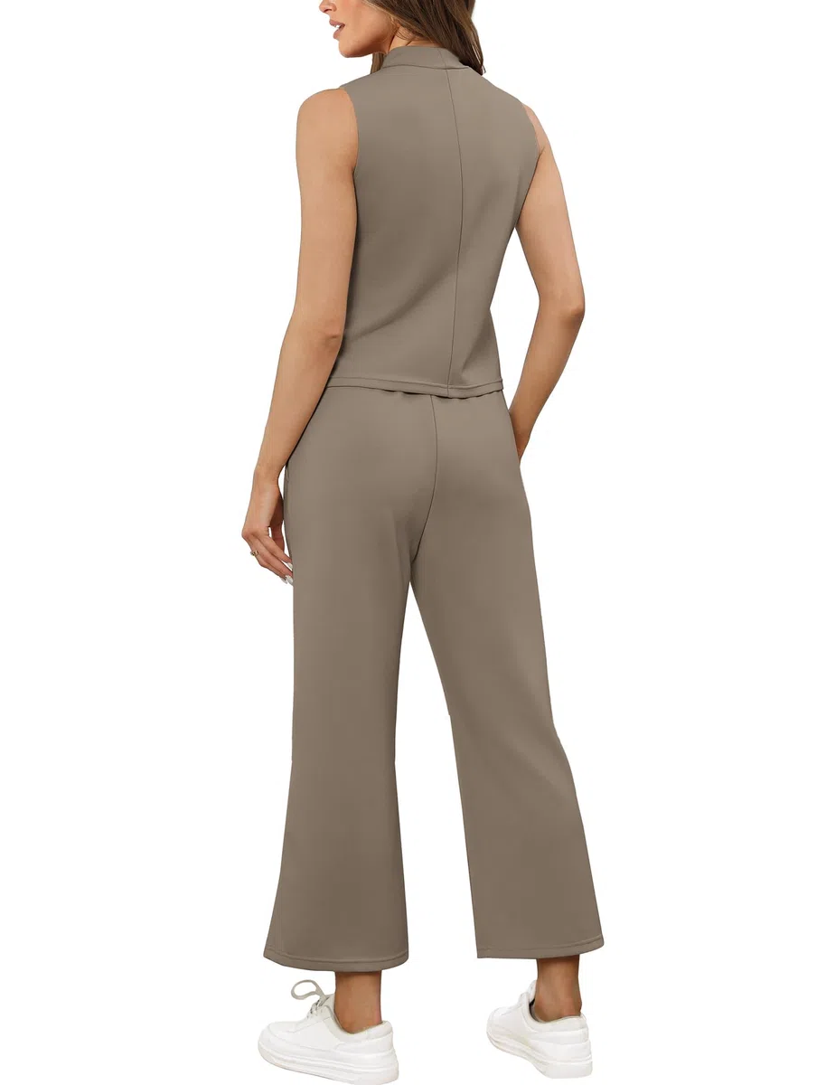 Desol Zweiteiler Jogginganzug Damen Freizeit Trainingsanzug Sommer Outfits Tracksuit Ärmellos Lässige Hausanzug Jogginghosen Trainingsanzüge mit Taschen
