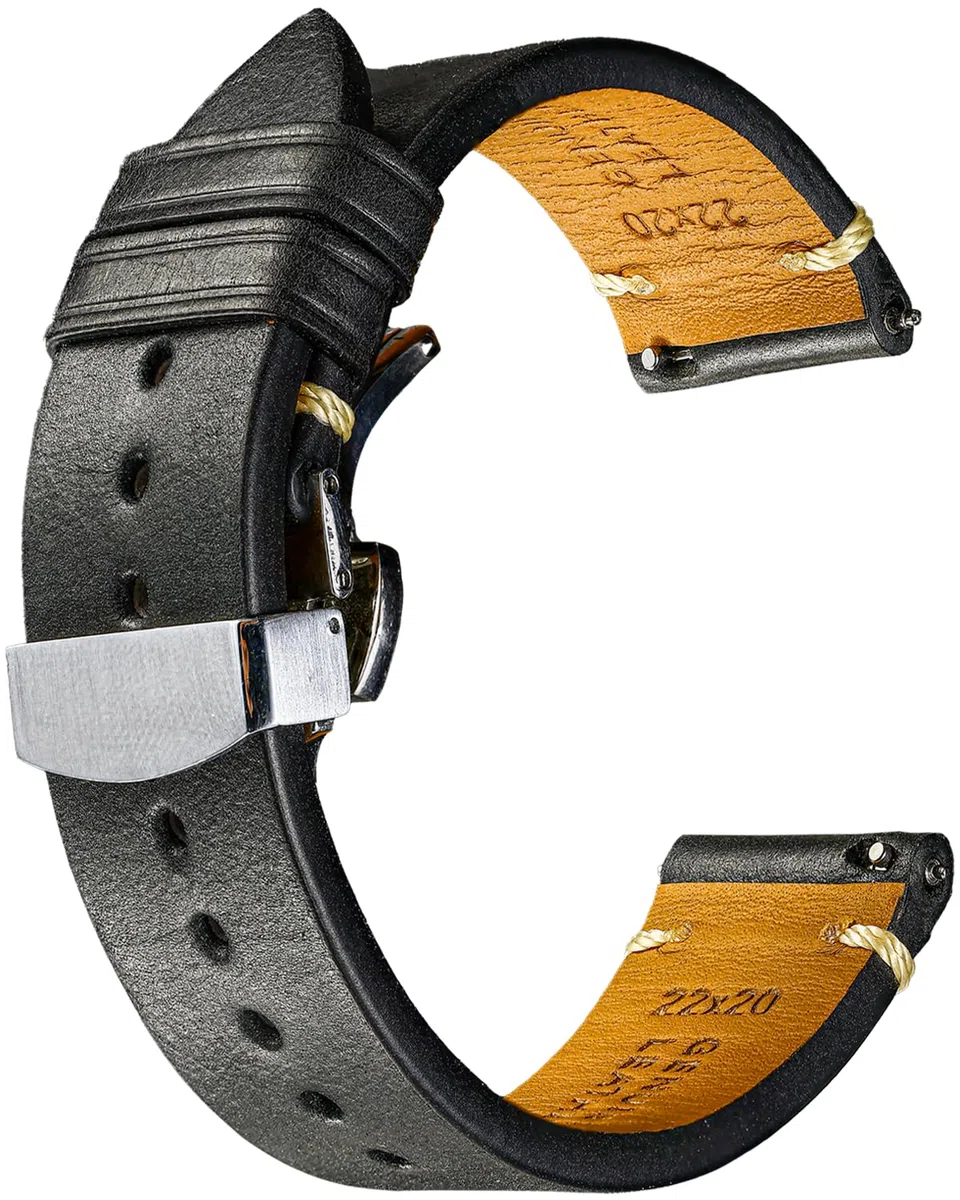 REZERO Schnellverschluss-Uhrenarmbänder aus Kalbsleder, Uhrenbänder, Uhrenarmband aus weichem Leder für Herren und Damen, 18 mm, 19 mm, 20 mm, 21 mm, 22 mm, 23 mm, 24 mm