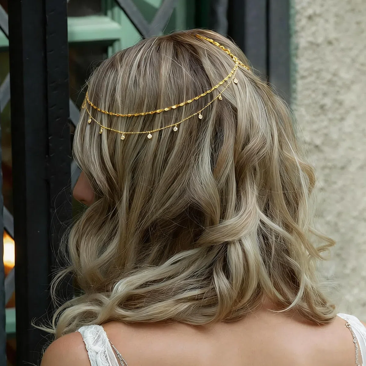 Goldene Haarkette für Frauen - Indisches Stirnschmuck-Pendant, Braut-Haaraccessoire (Goldfarben)