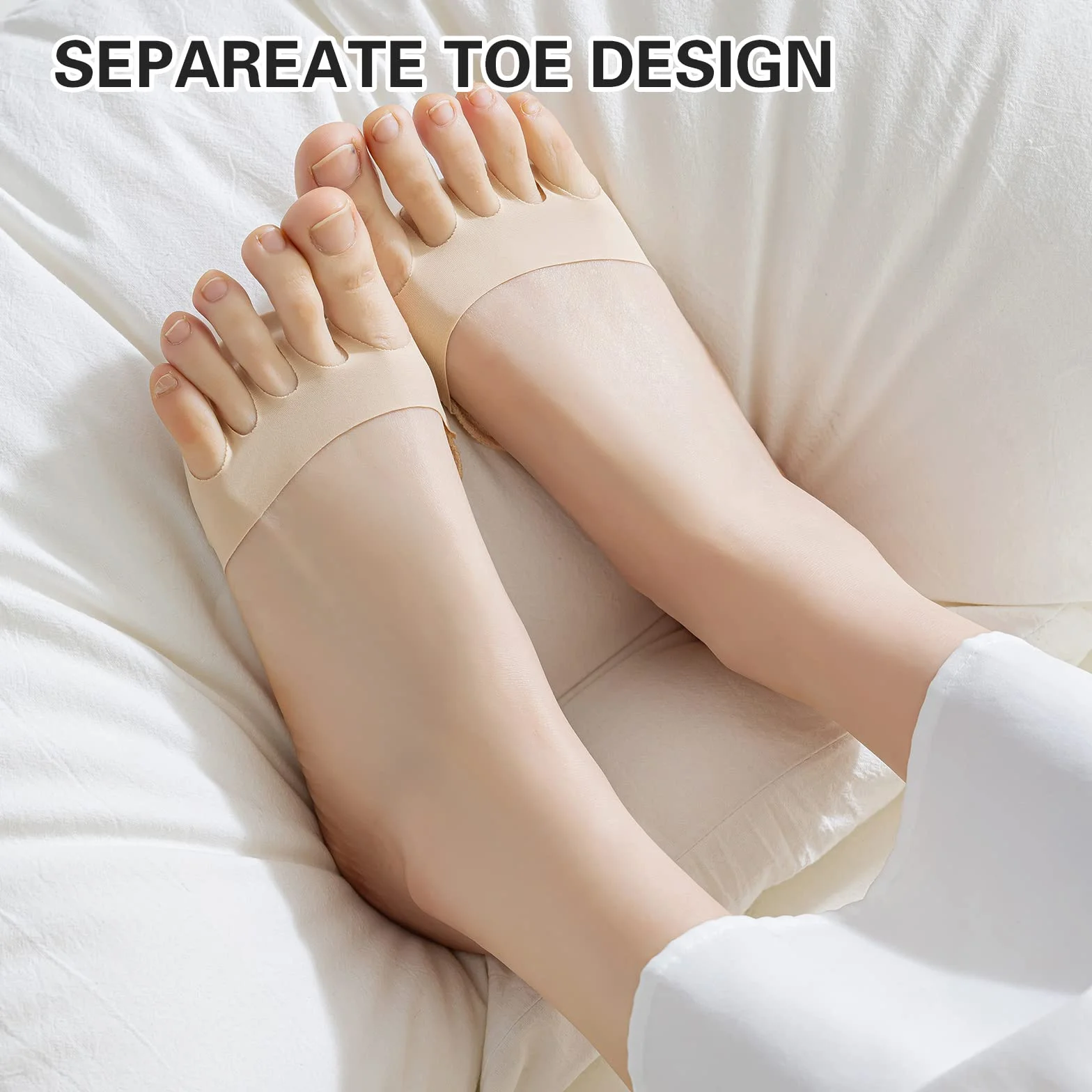 Caudblor 6 Paar Füßlinge Zehensocken damen Toe Socks Invisible Baumwolle Zehenkappe Vorfußpolster Schwarz Beige High Heel Kissen Schuheinlagen 36-39 39-42