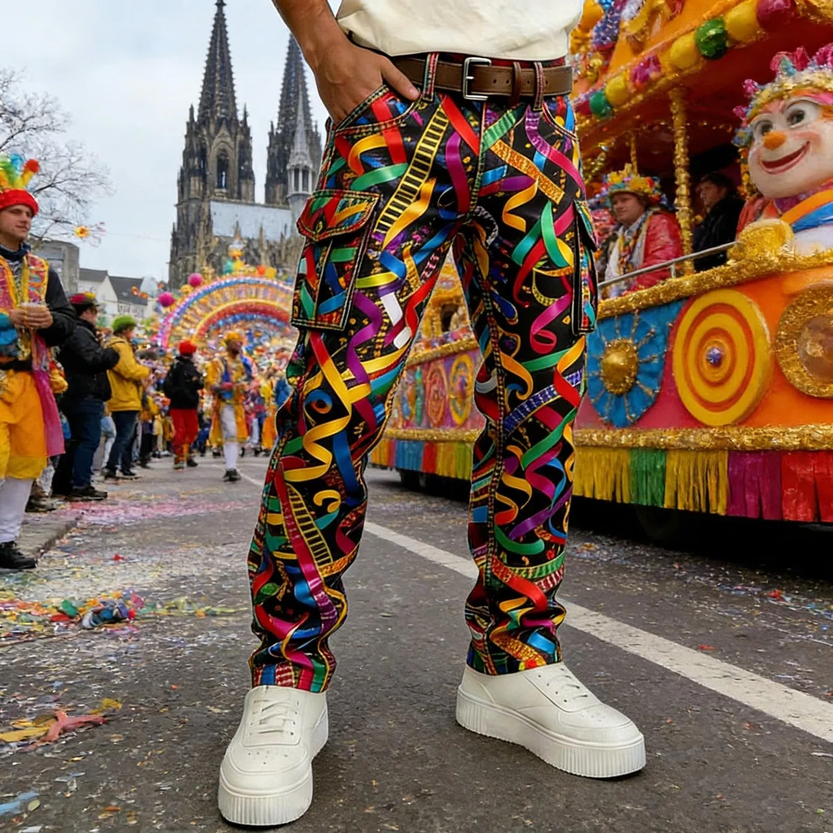 Generisch Cargohose Herren Jogginghose Herren Karneval Kostüm Festlich Clubwear Lustig Regenbogen Print Sporthose 3D Druck Hose Coole Streetwear Hippie Haremshosen Bunt Clown Outfit Freizeithose