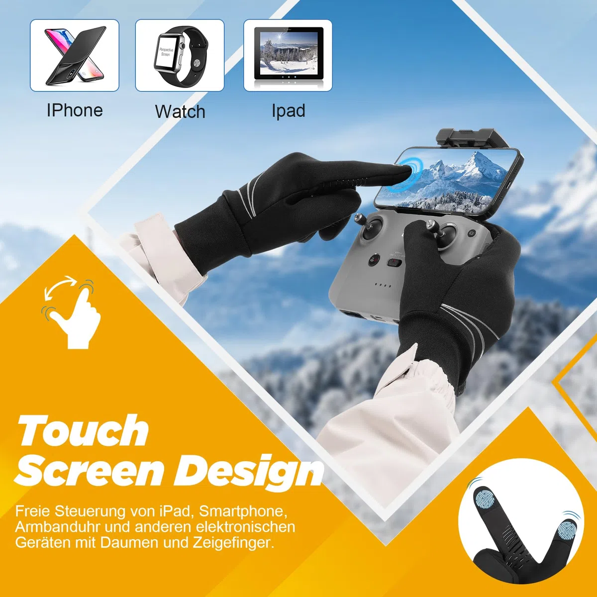 TANSTC Handschuhe Herren Damen Winter Touchscreen Thermohandschuhe Outdoor rutschfeste Fahrradhandschuhe Warm Winterhandschuhe Elastizitä Skihandschuhe Atmungsaktiv Laufhandschuhe Schneehandschuhe