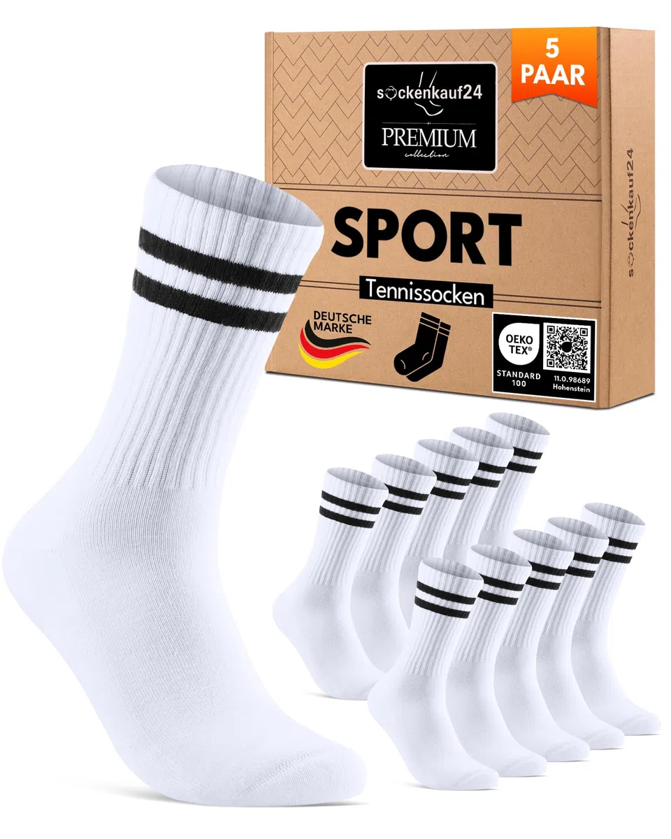 Socken Herren Damen Sportsocken Crew Tennissocken Gepolstert Atmungsaktive Baumwolle 5 Paar Premium Retro-Socken mit Streifen