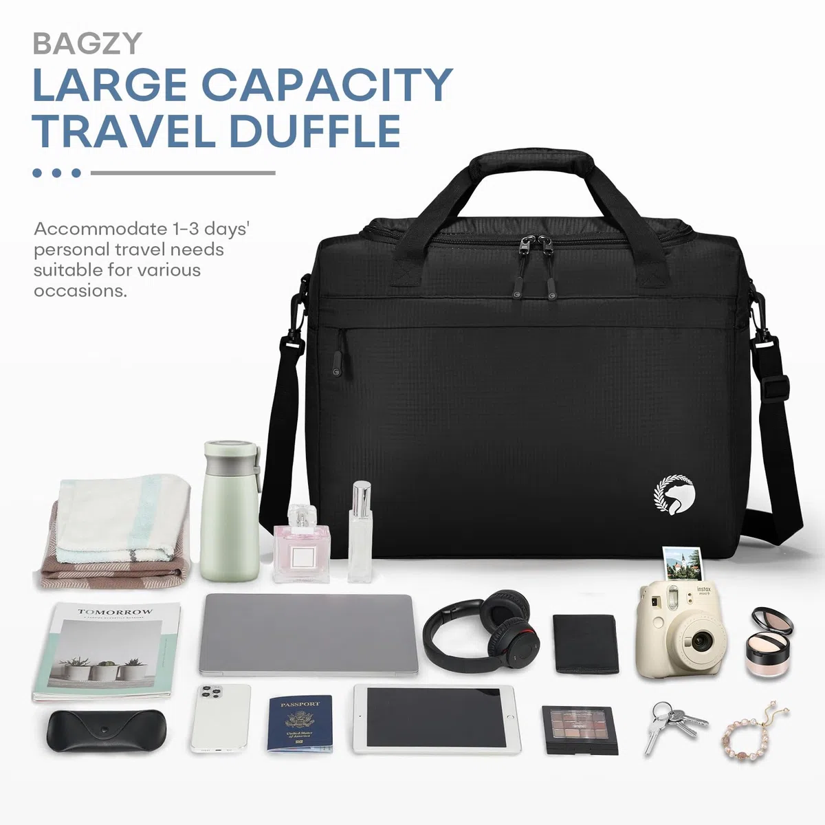 BAGZY Handgepäck 40x30x15 cm British Airways KLM Air France Handgepäck Tasche für Flugzeug 40 x 30 x 15 Faltbare Reisetasche Wasserdicht Carry on Luggage Underseat Bag für Weekend Sport Herren Damen