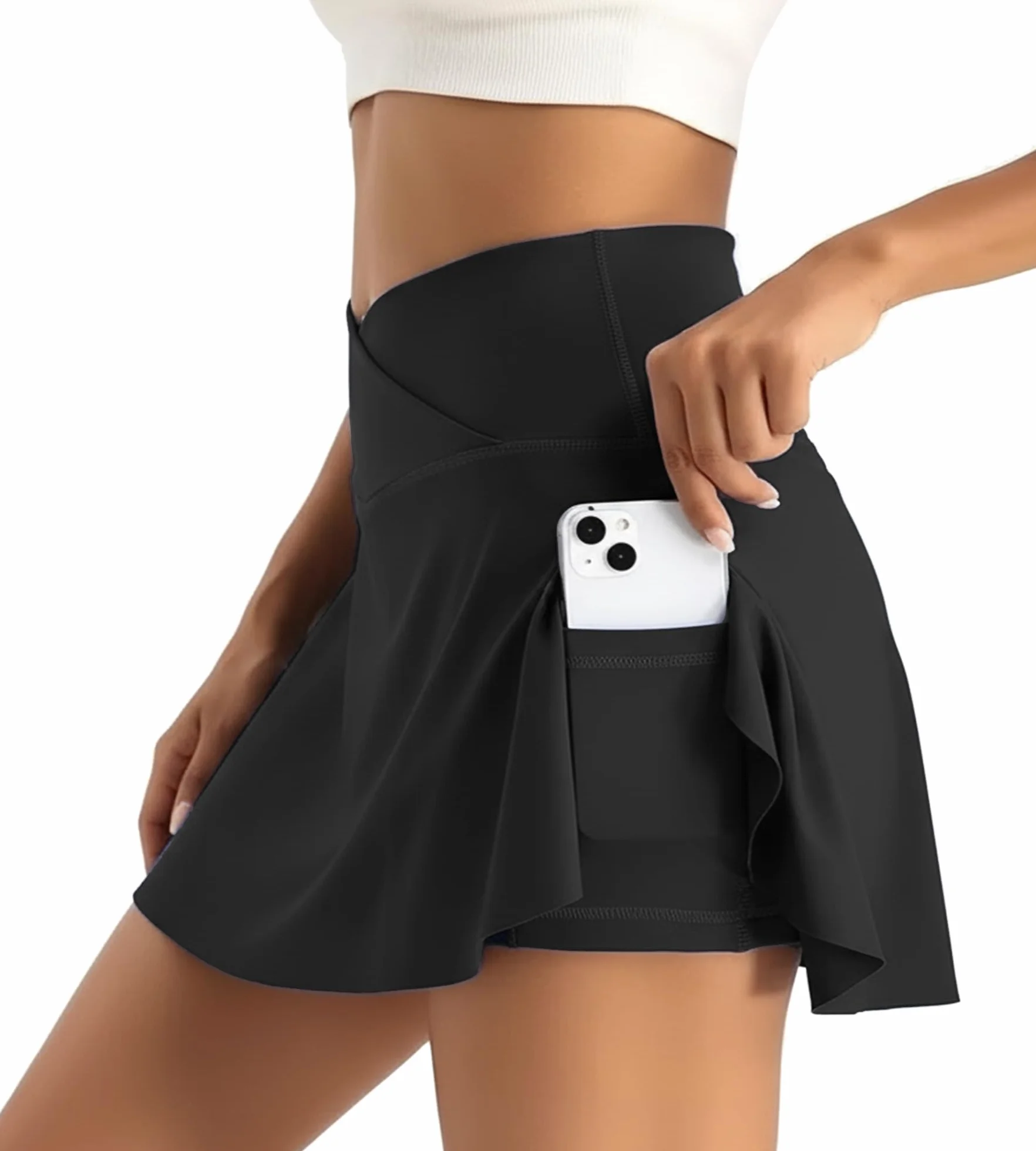 Tennisrock Damen Crossover Rock mit Hose Sportrock Sommer Plissiert Golfrock Hosenrock mit Taschen Tennis Rock Skort Faltenrock Minirock Skirt für Laufen Fitness Workout Radfahren Wandern