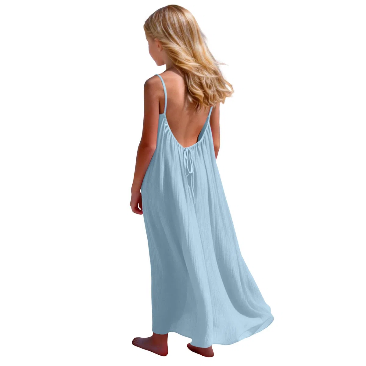 Kleider für Mädchen Baumwolle Sommerkleid Einfarbig Unterkleid Schwarz Kinder Freizeitkleid Elegant Kinderkleider Ärmellos Kleider Rückenfreies Kleid Luftige Mädchenkleid mit Kordelzug 5-13 Jahre